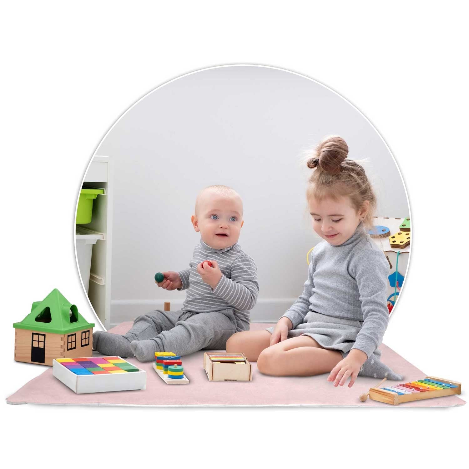 Vaikų tipi palapinė su girliande ir Nukido šviesomis - rožinė