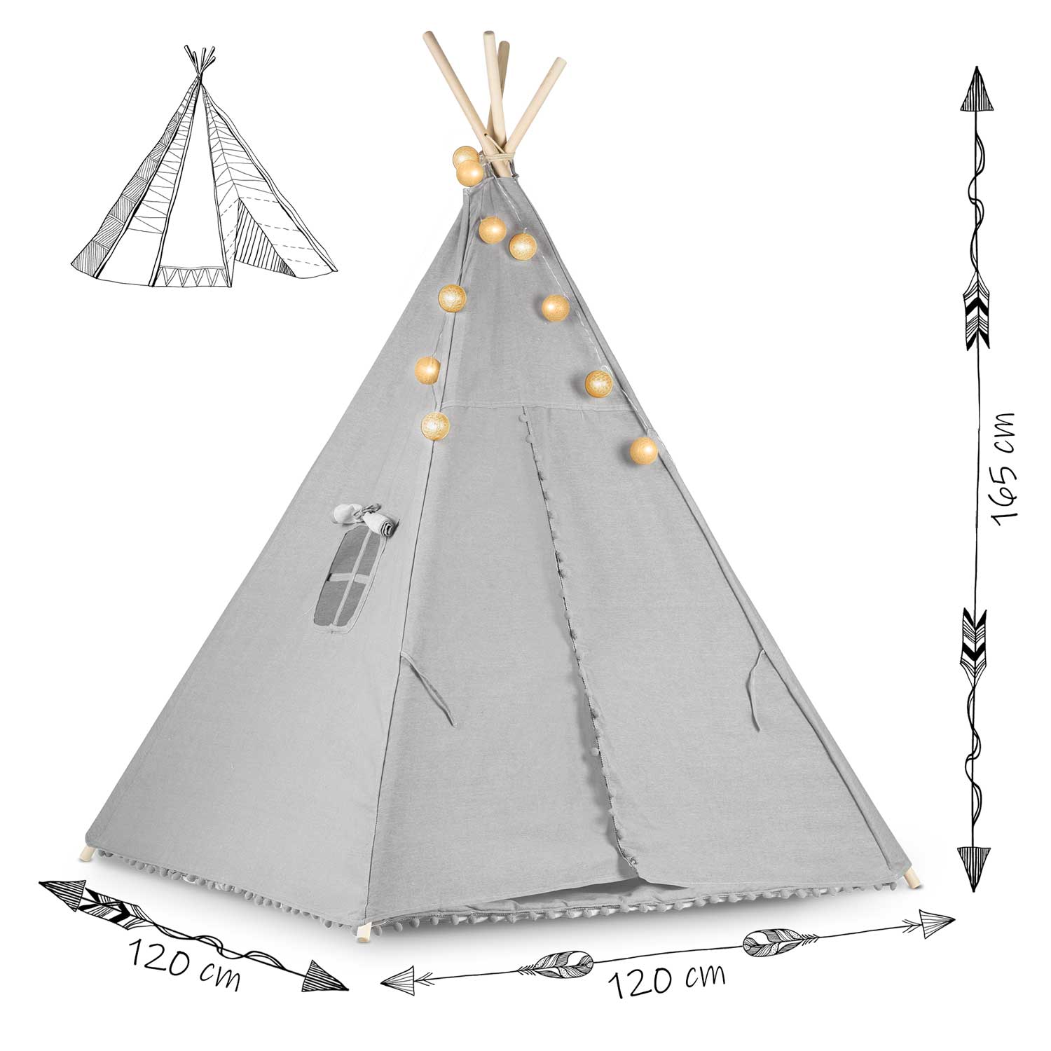 Tipi stovykla vaikams su Nukido šviesomis - pilka