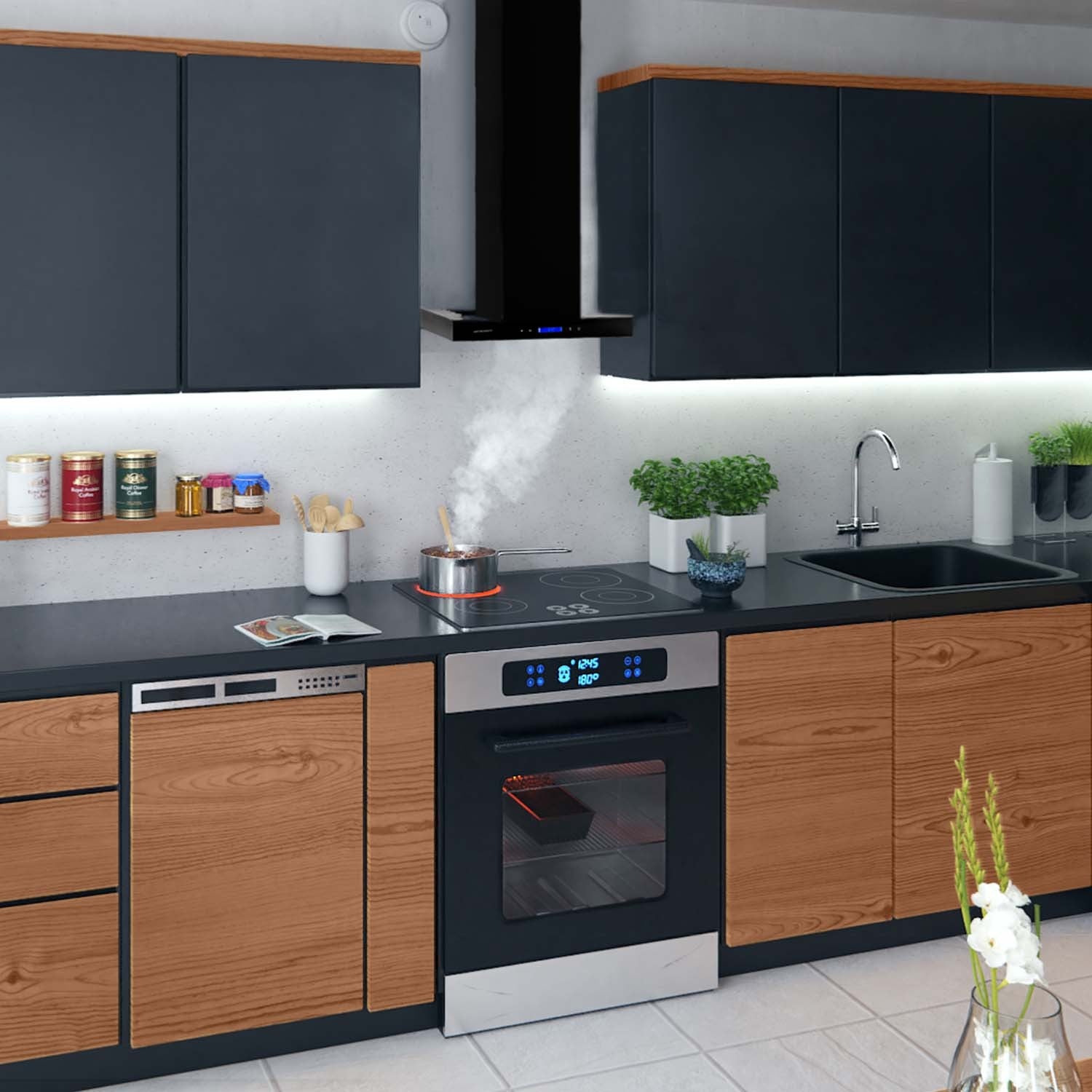 60 cm juodojo Berdsen BE-60E virtuvės langas