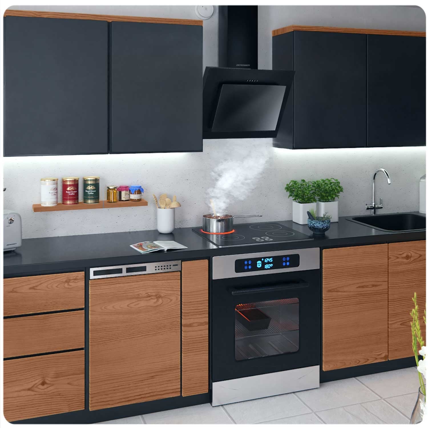 Virtuvės kamino dangtelis 60 cm Berdsen BT-215 juodas