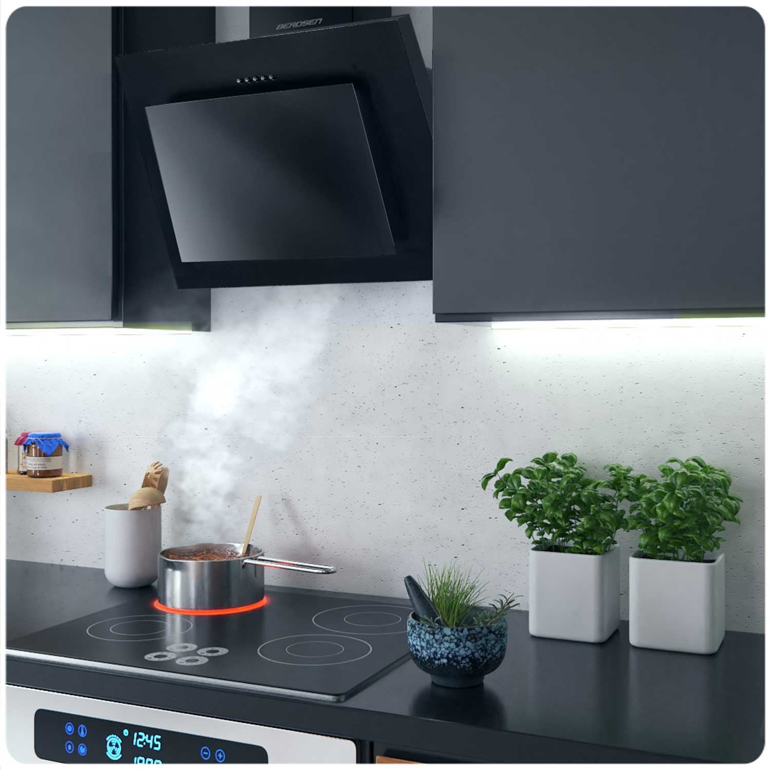 Virtuvės kamino dangtelis 60 cm Berdsen BT-215 juodas