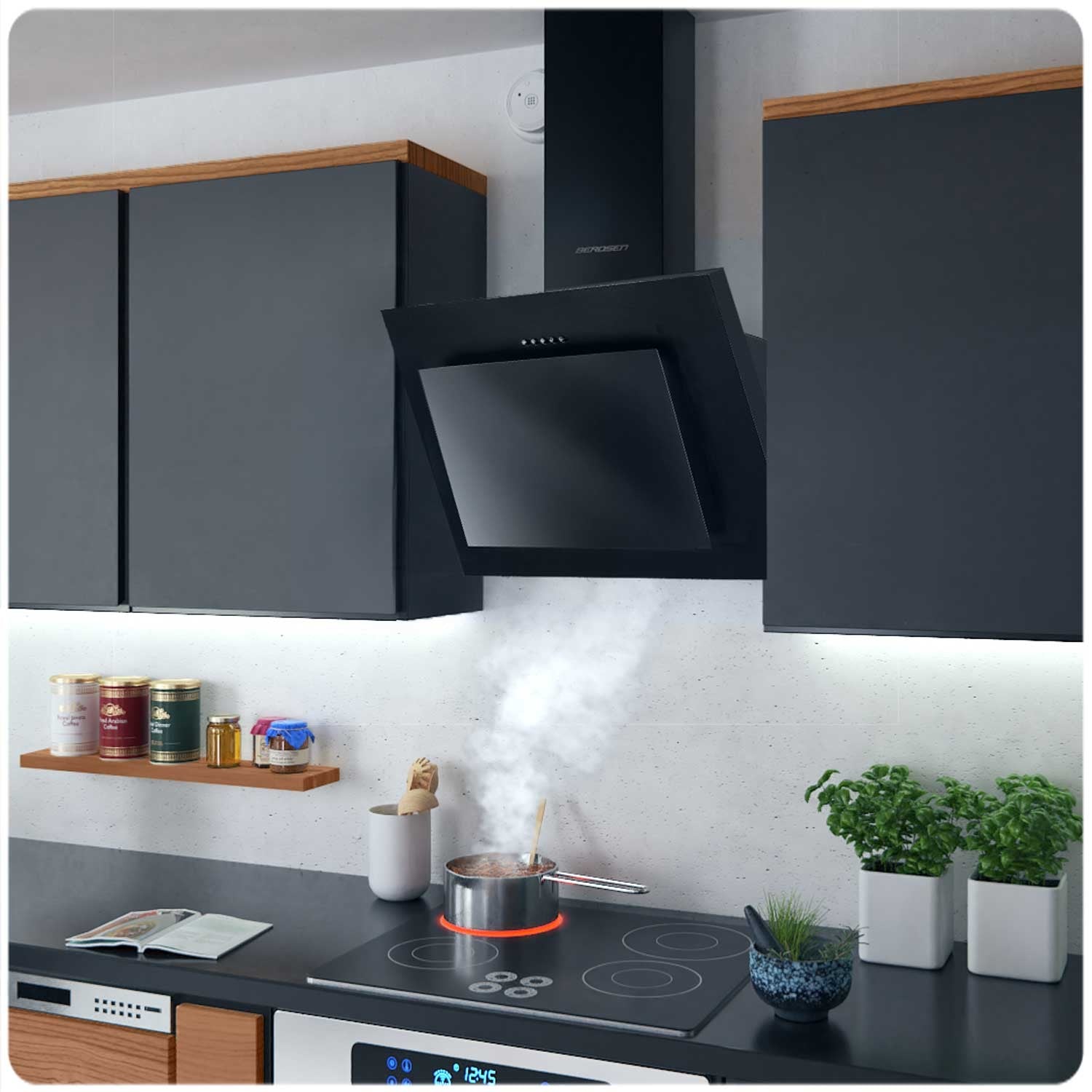 Virtuvės kamino dangtelis 60 cm Berdsen BT-215 juodas