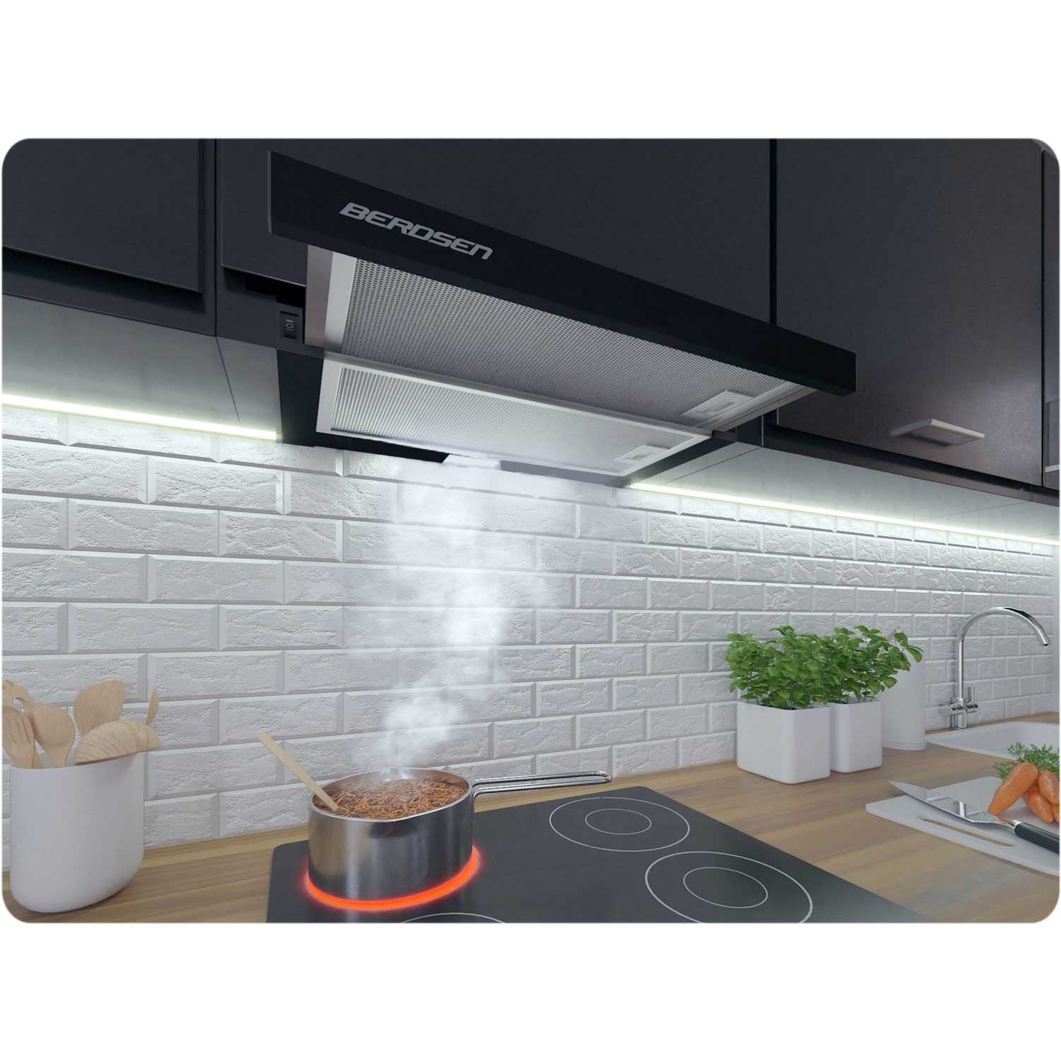 Teleskopinis 50 cm virtuvės langas juodas BT-234