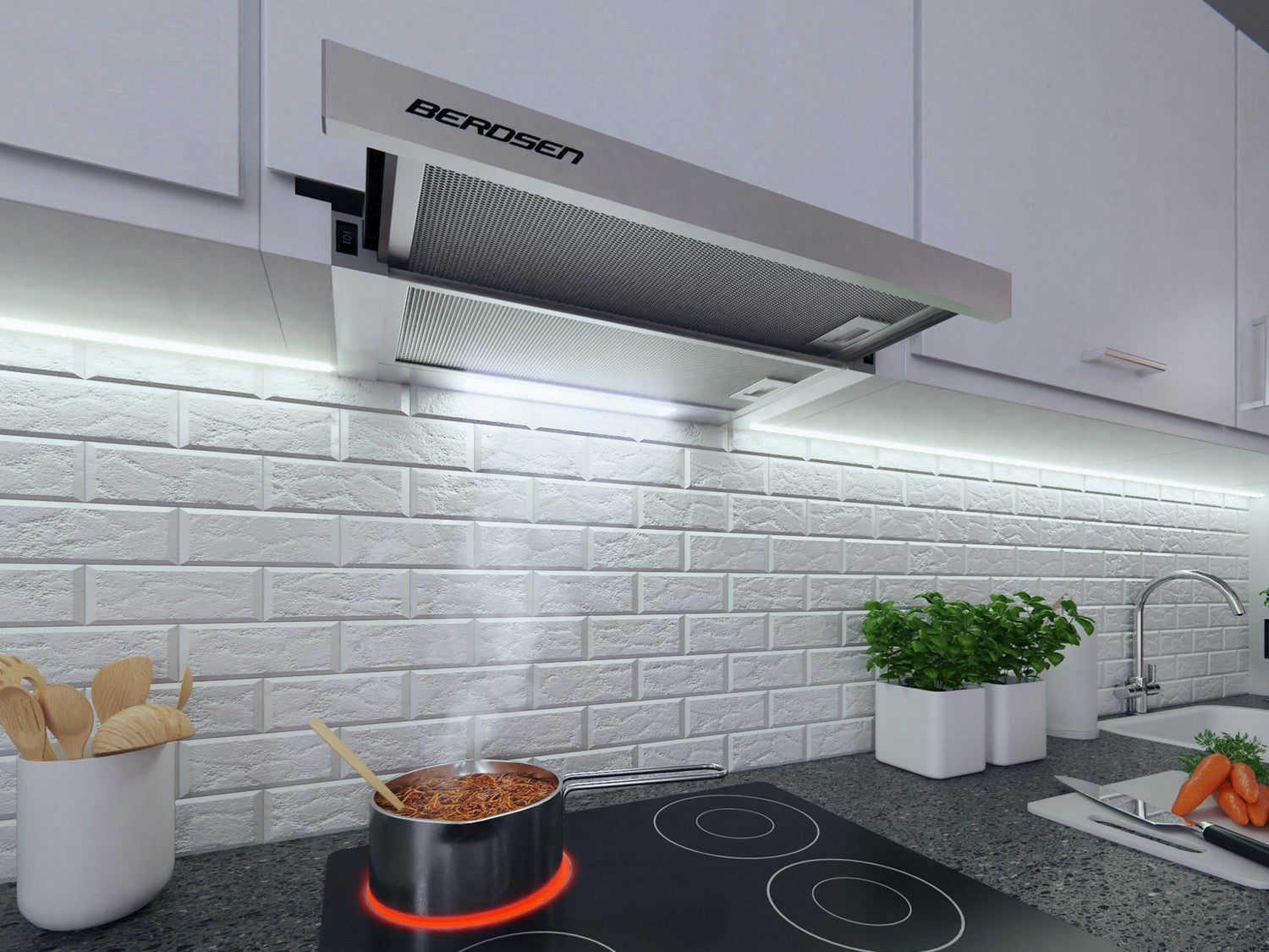 Berdsen BE-60-LW 60 cm INOX teleskopinis viryklės dangtelis