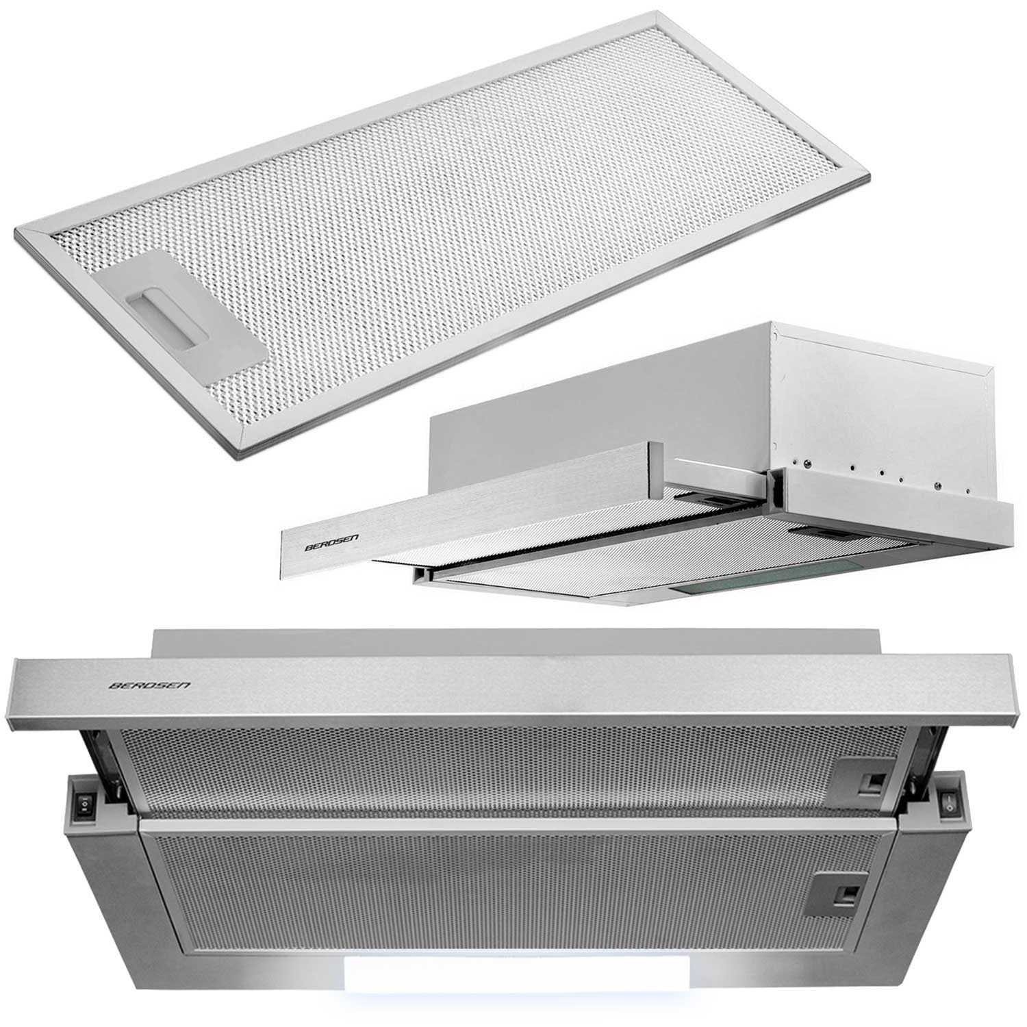 Berdsen BE-60-LW 60 cm INOX teleskopinis viryklės dangtelis