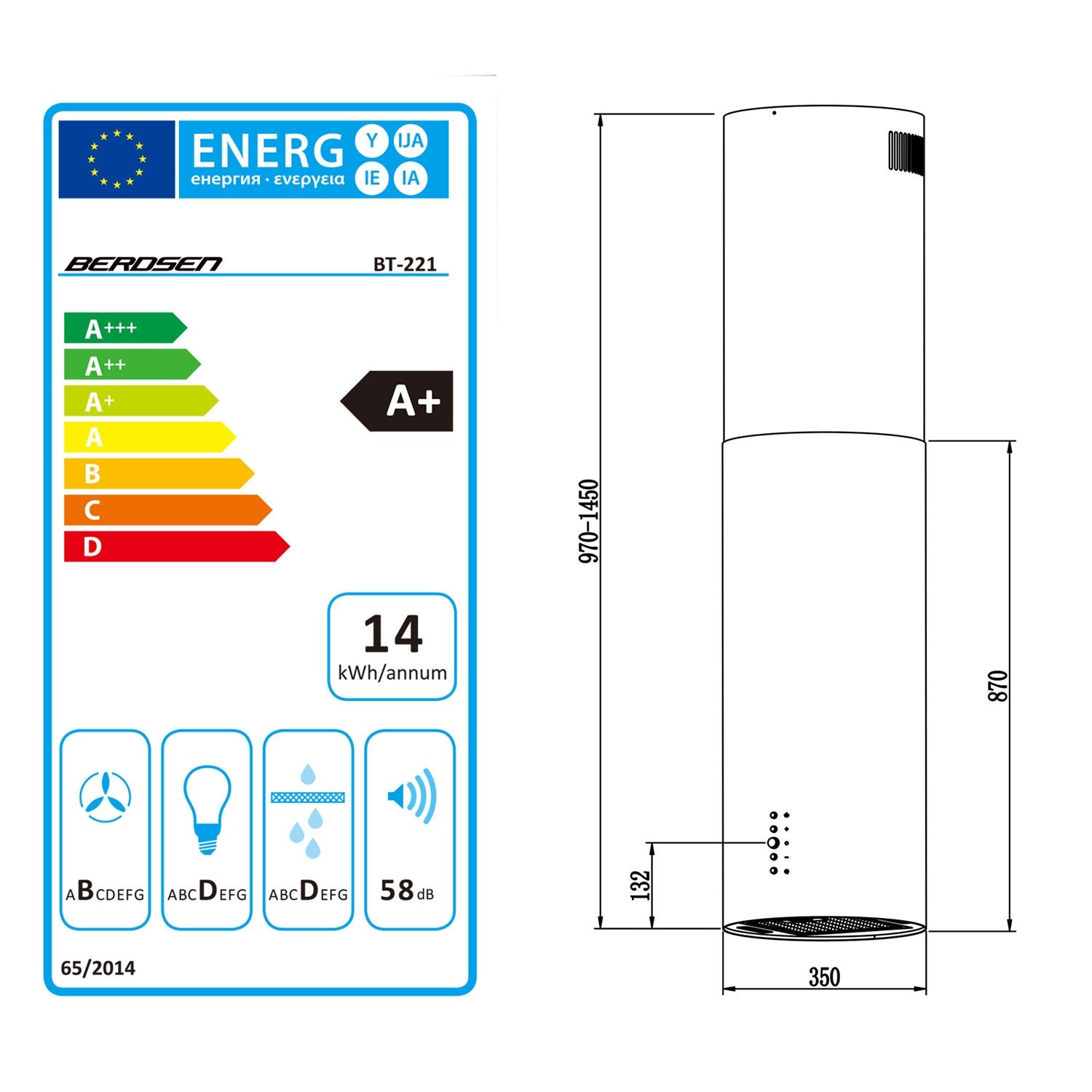 35 cm ilgio virtuvės salos dangtelis Berdsenas juodas BT-221