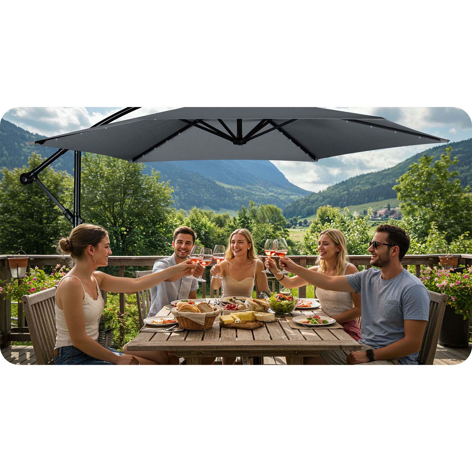 6 segmentų 350 cm apvalkalas su uždanga ir lempuose