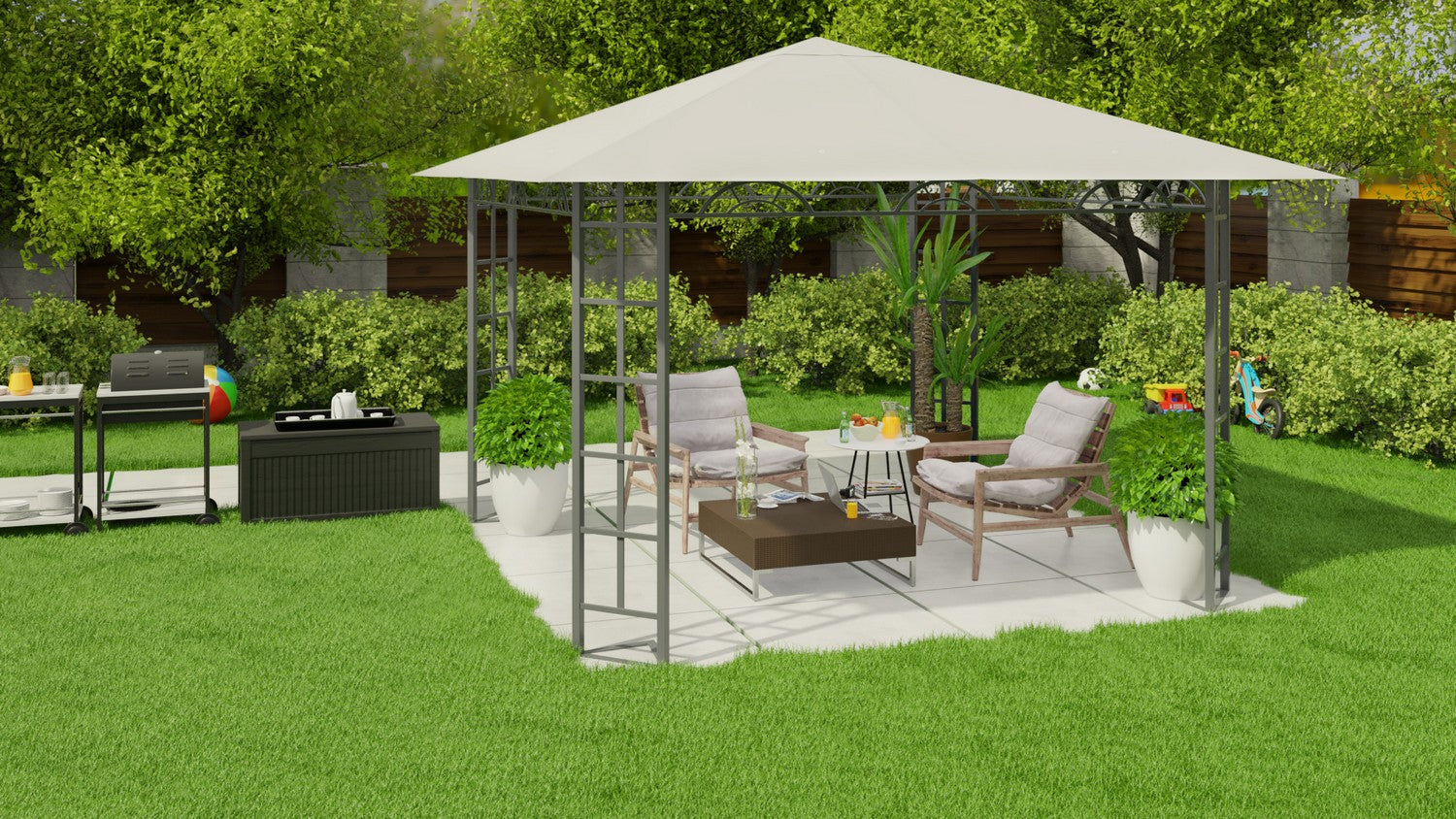 Bežo spalvos sodo paviljonas, 3x3m palapinė Plonos 4932