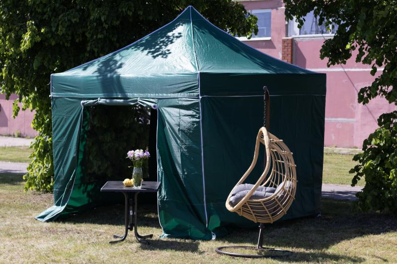 Nešiojamų sulankstomų palapinių palapinės su sienomis ir stogu 2,92x2,92 m, H serija (žalia, plieno rėmas, poliesteris)