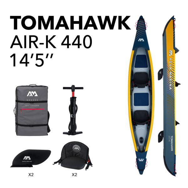 Dviejų vietų pripučiamasis kajakas Aqua Marina Tomahawk 440x78 cm AIR-K 440 (2023)
