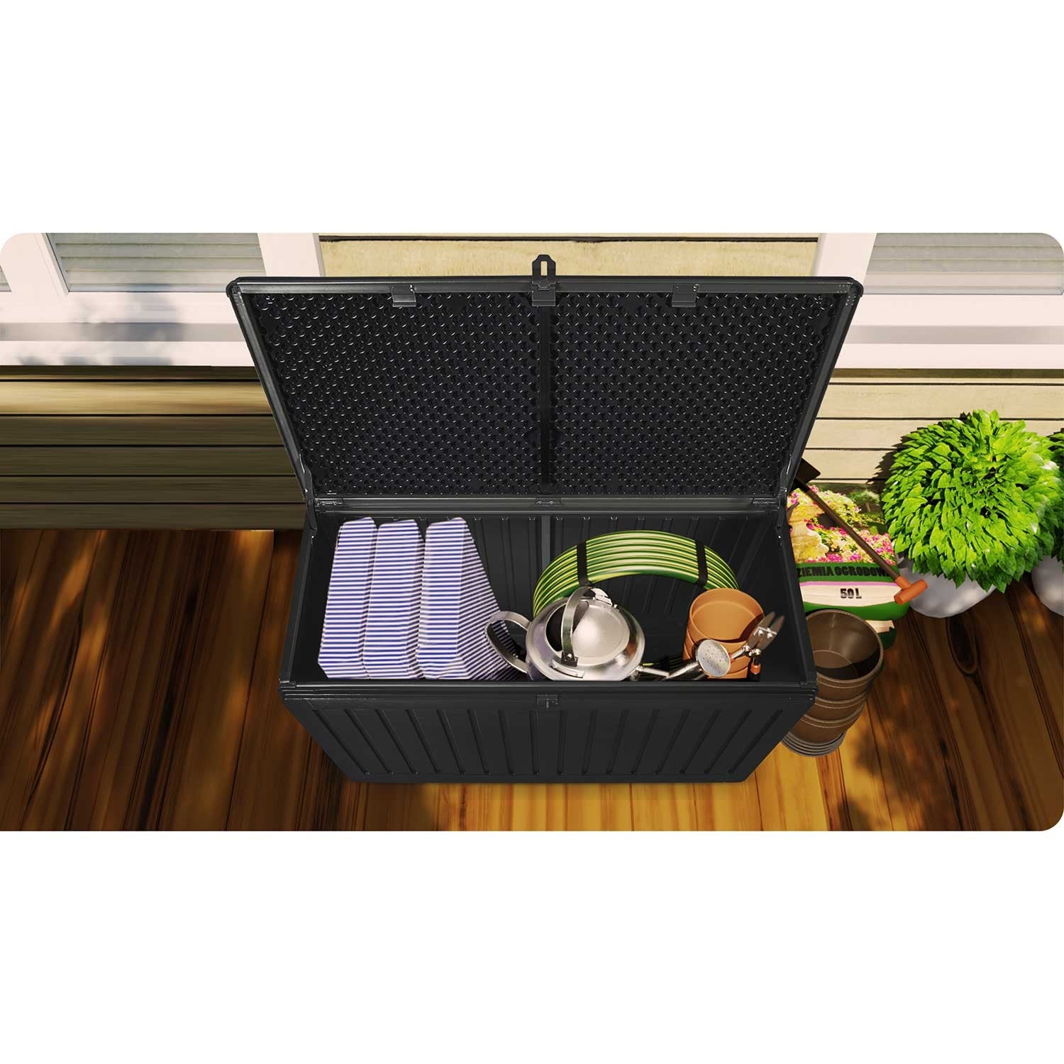 Sodo dėžutė 109 x 51 x 55 cm 270 litrų juoda