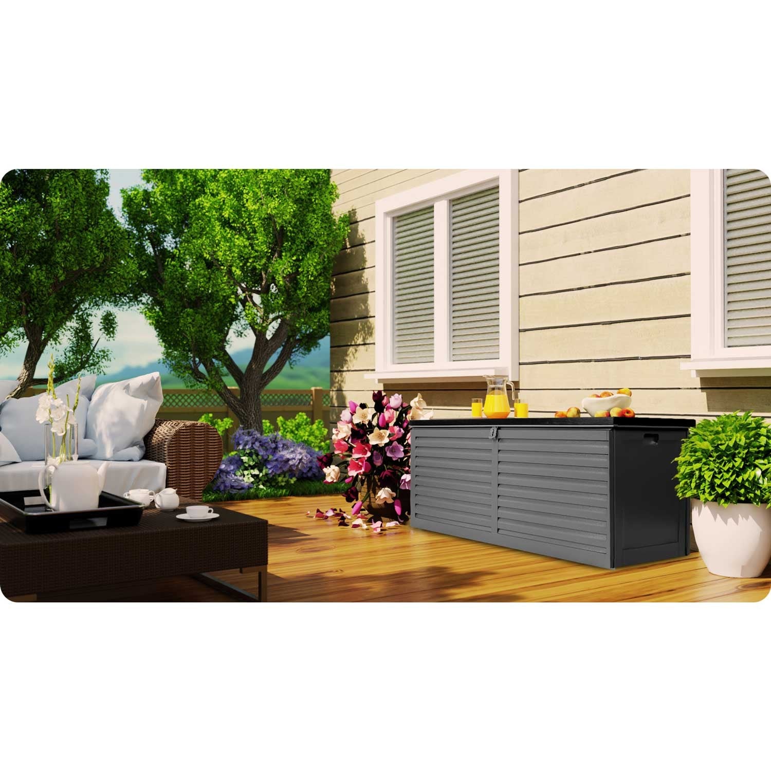 Sodo dėžutė 143 x 57 x 53,5 cm 390 litrų juodai pilka