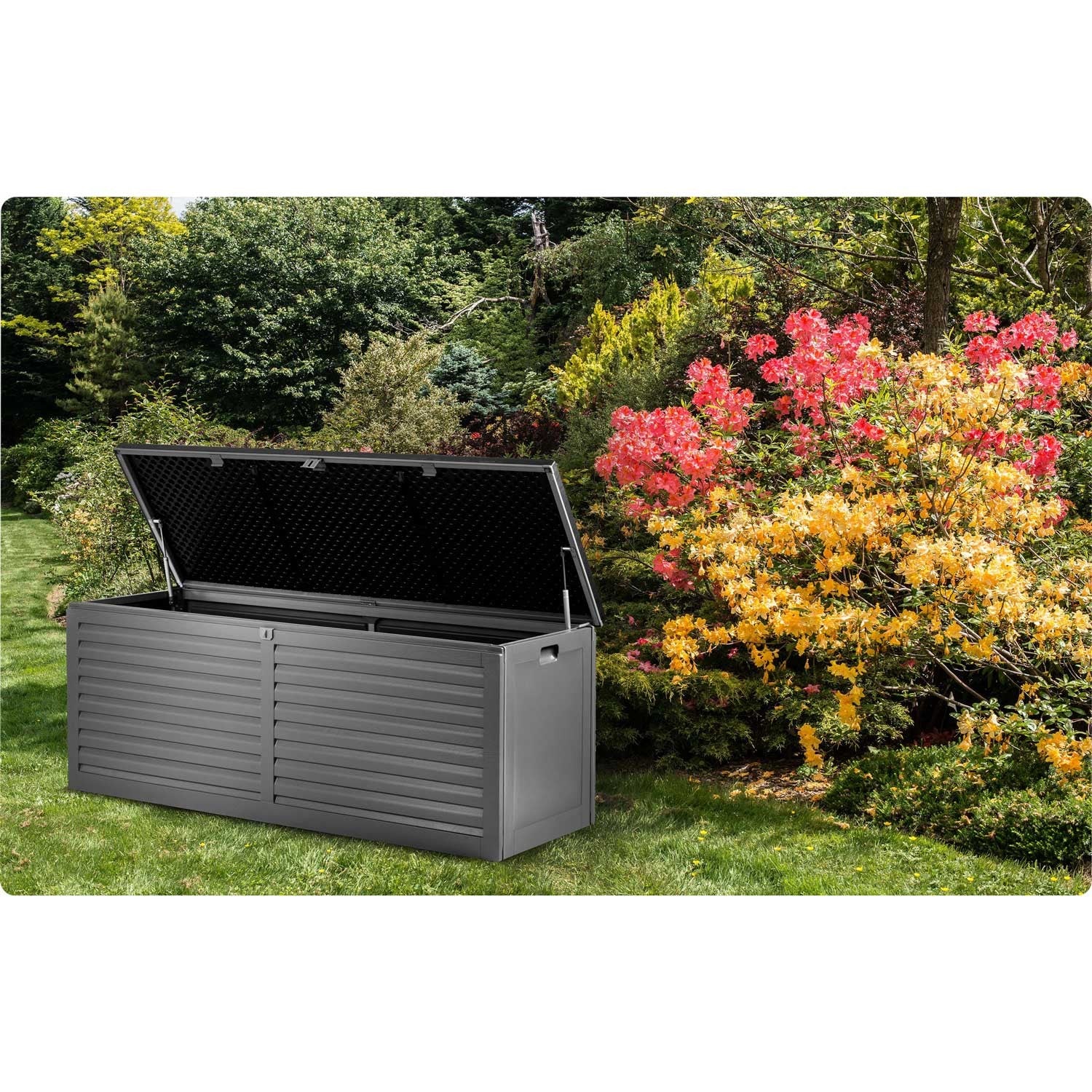 Sodo dėžutė 143 x 57 x 53,5 cm 390 litrų juodai pilka