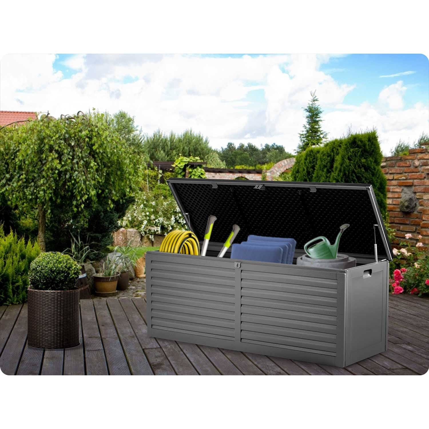 Sodo dėžutė 143 x 57 x 53,5 cm 390 litrų juodai pilka