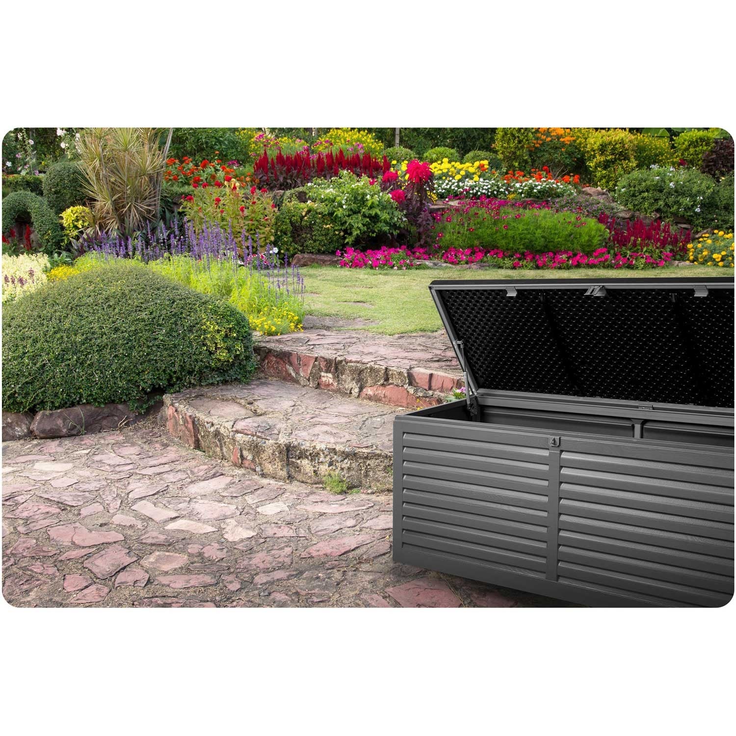 Sodo dėžutė 143 x 57 x 53,5 cm 390 litrų juodai pilka