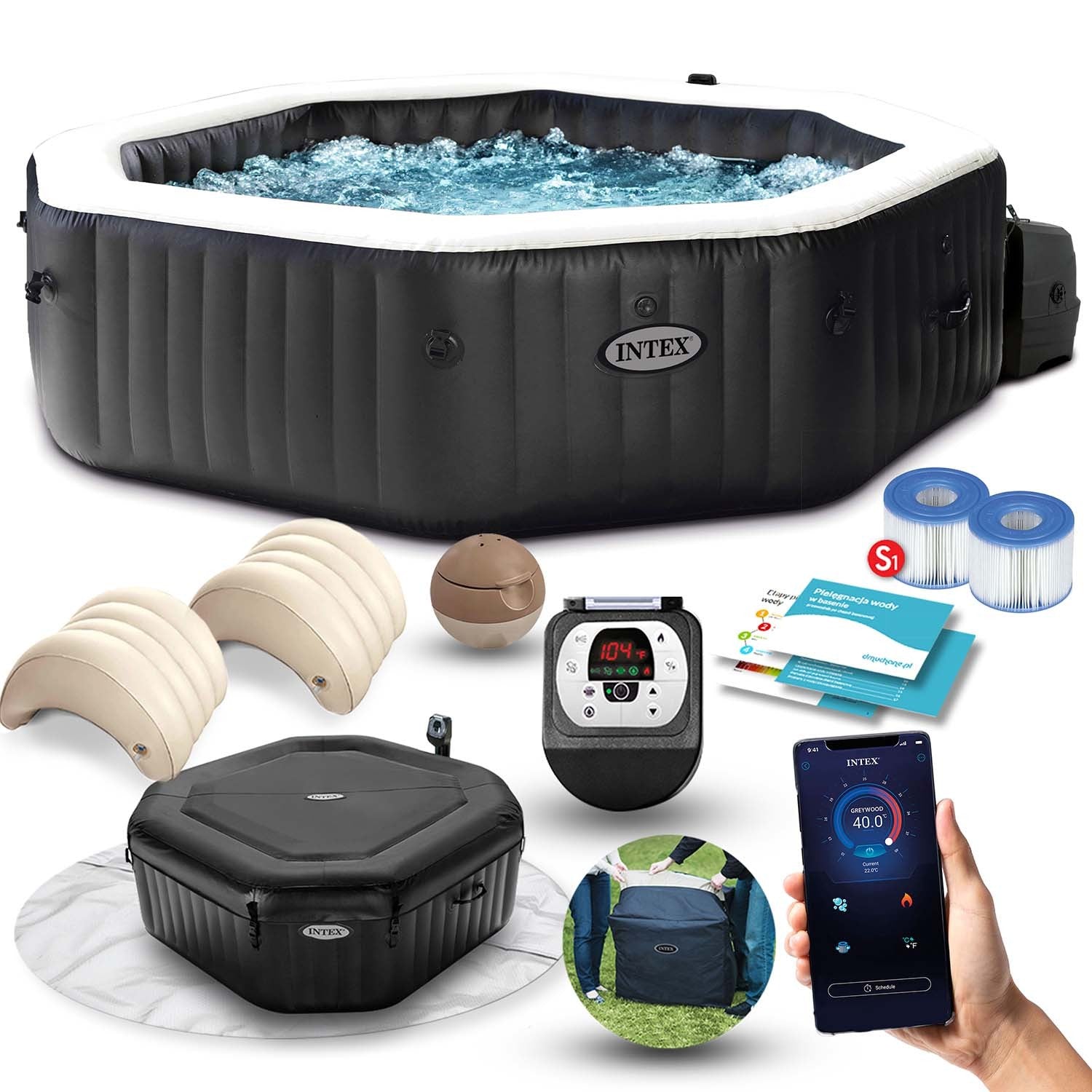 4 asmenų INTEX 28458 džiovinamieji hidromasažo SPA