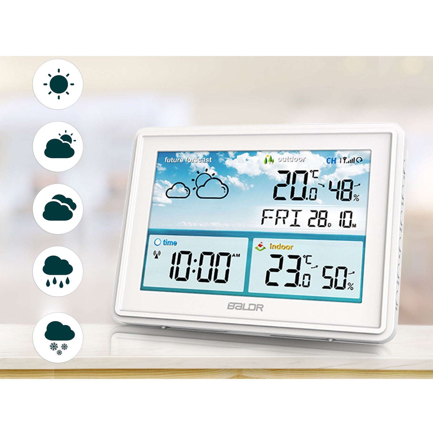 Meteorologinė stotis su balta BD-909 ekrana