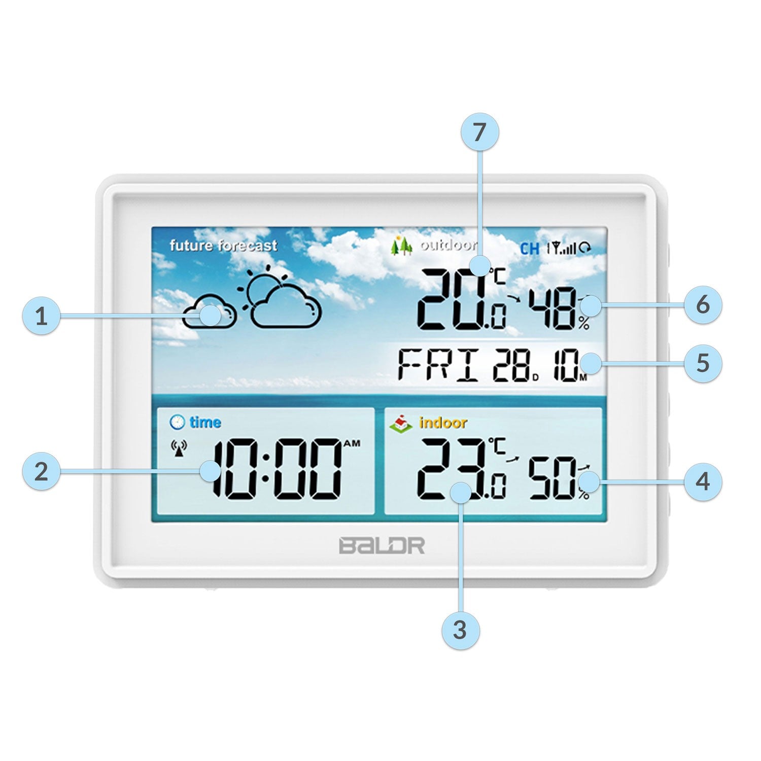 Meteorologinė stotis su balta BD-909 ekrana