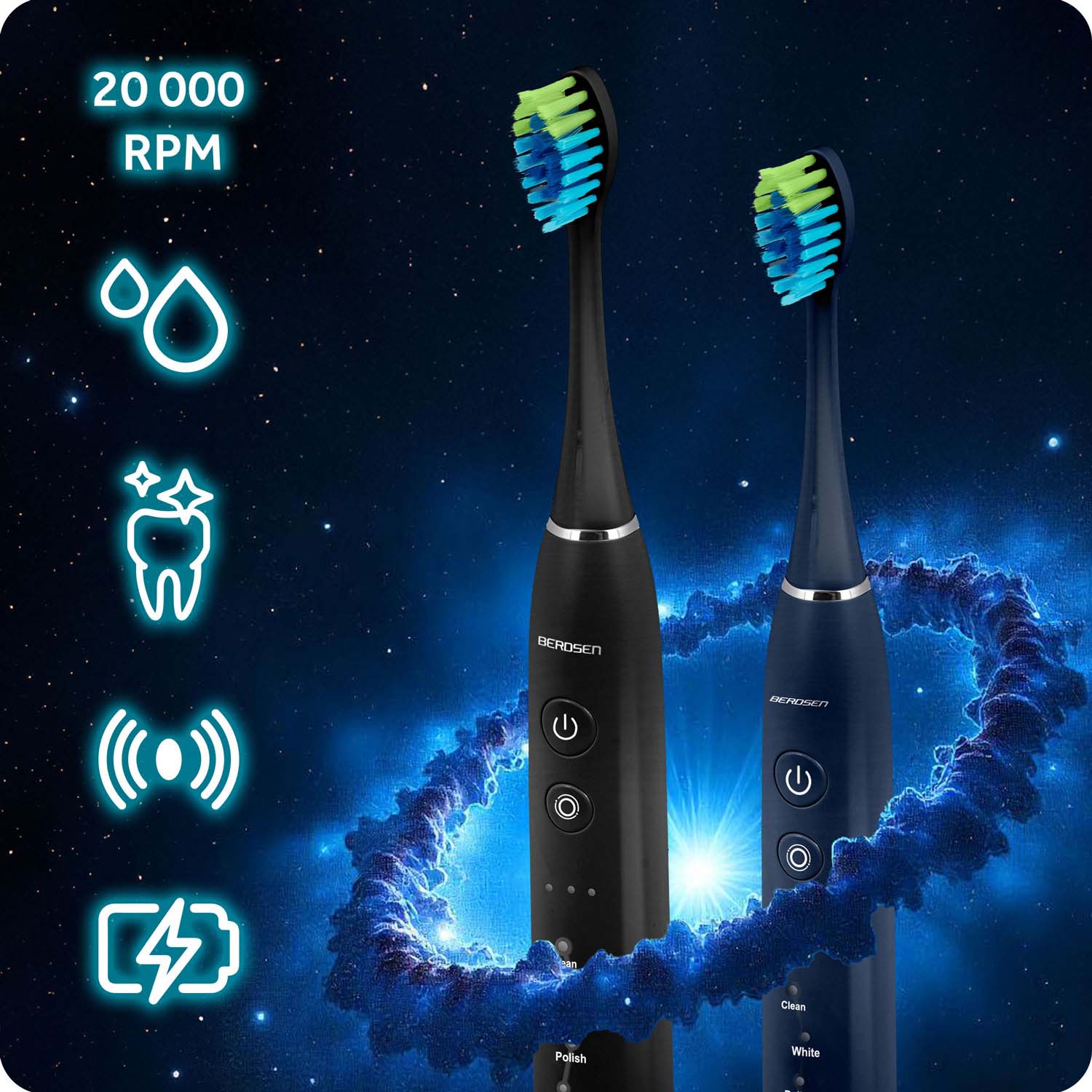 Soninis dantų šepetėlis, komplektas, 2 vienetai Berdsen Galaxy Duo