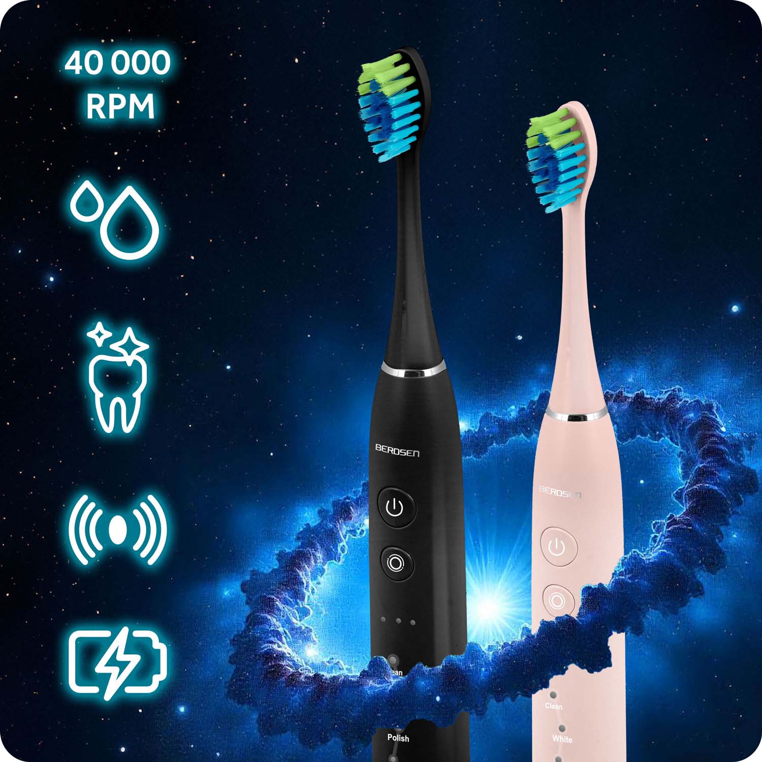 Soninis dantų šepetėlis, komplektas, 2 vienetai Berdsen Galaxy Duo