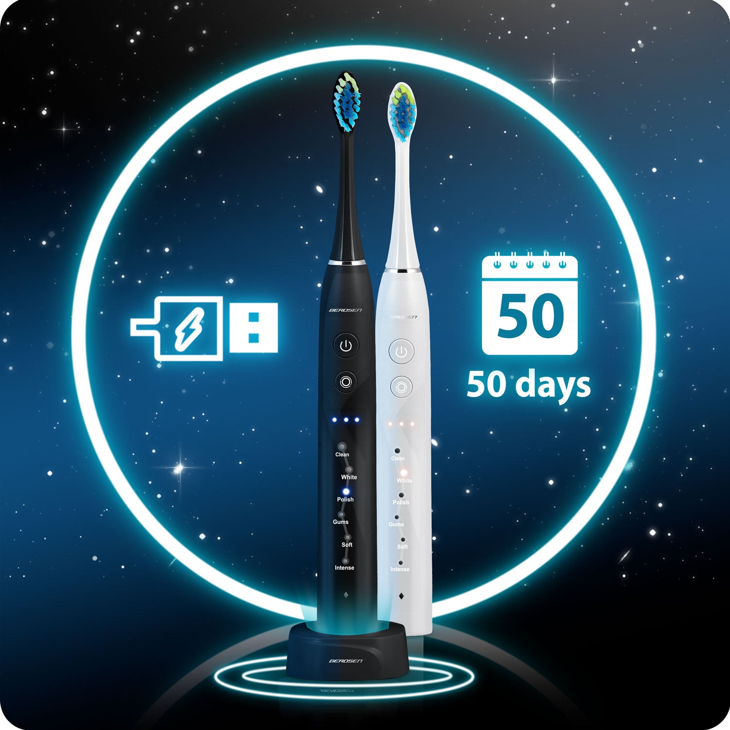 Soninis dantų šepetėlis, komplektas, 2 vienetai Berdsen Galaxy Duo