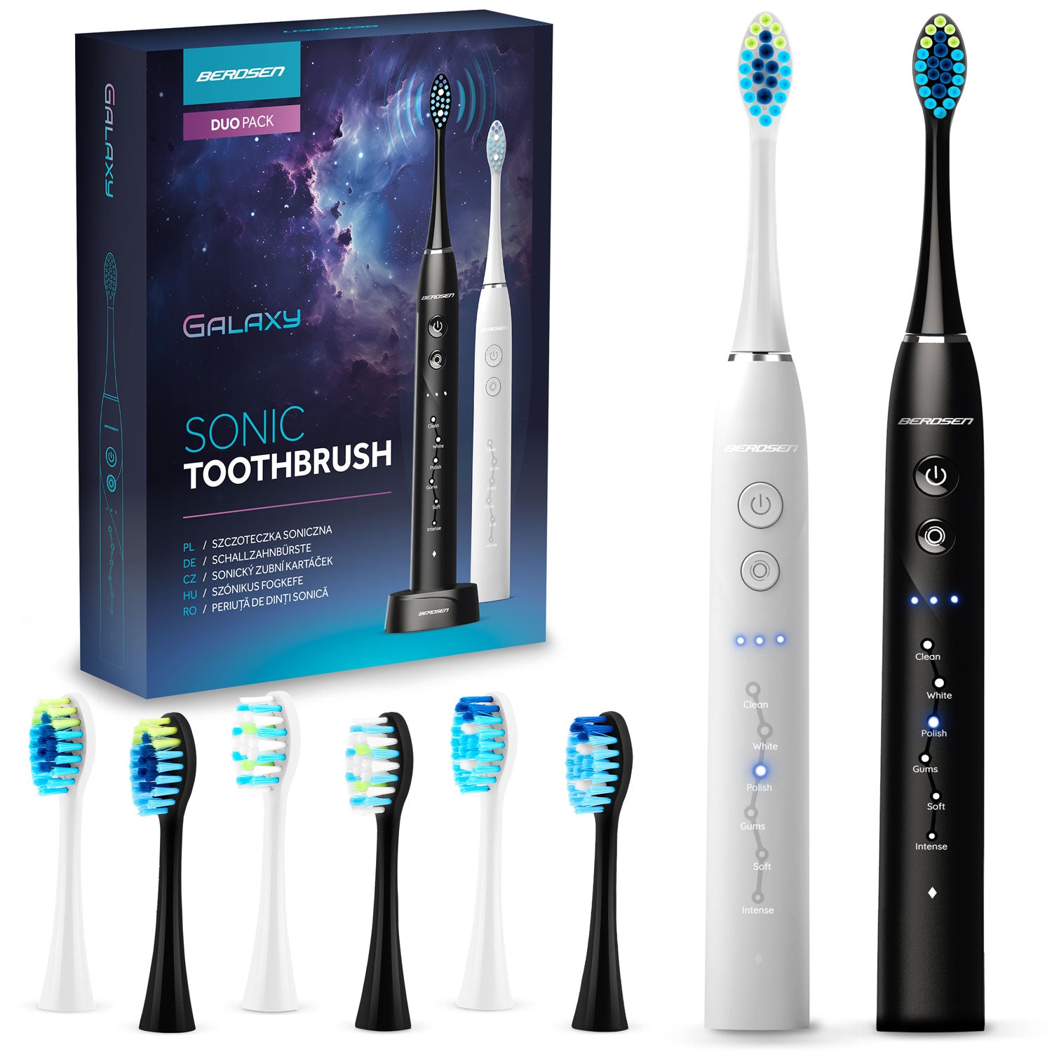 Soninis dantų šepetėlis, komplektas, 2 vienetai Berdsen Galaxy Duo