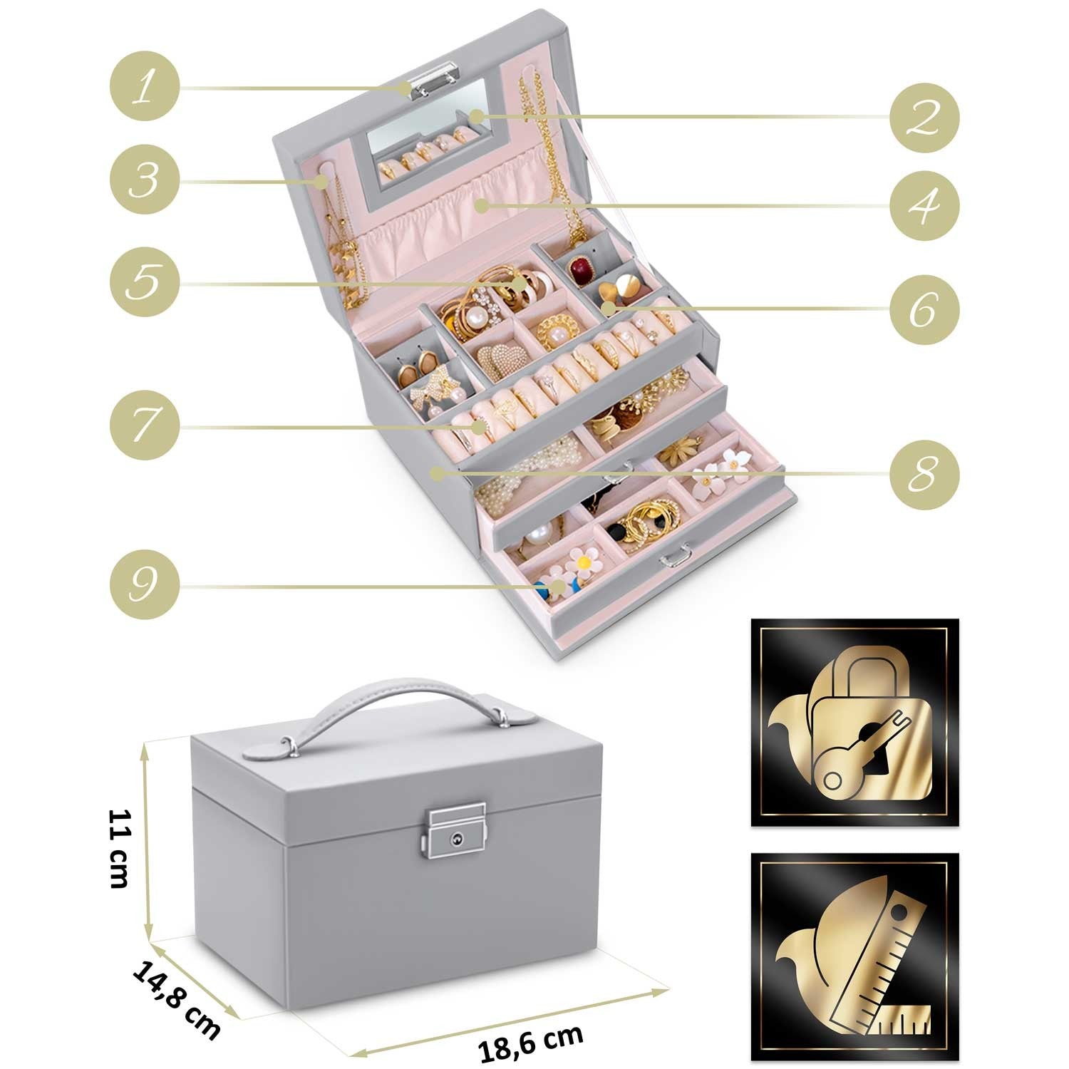 Juvelyrinė dėžutė MS-700 Massido - pilka