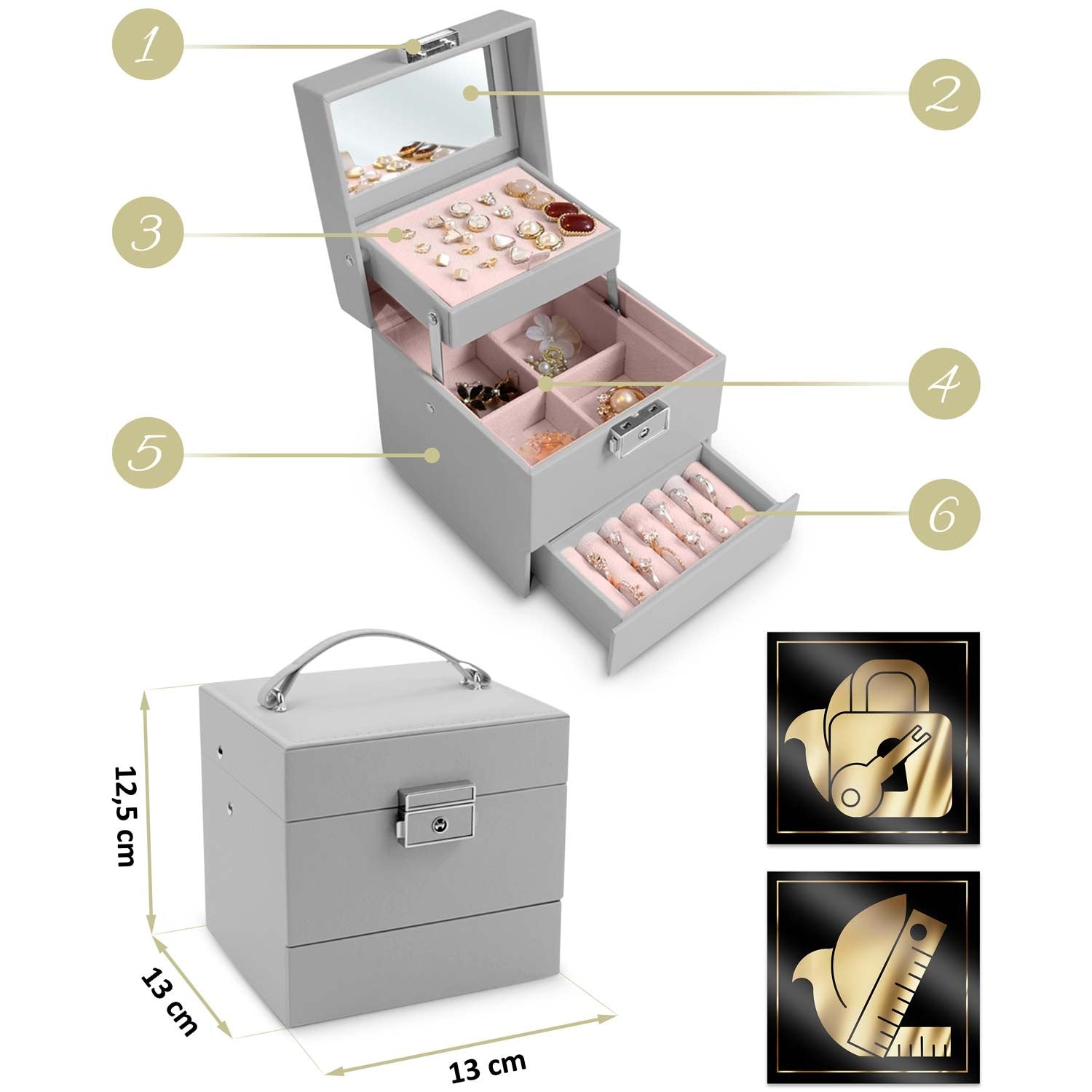 Juvelyrinė dėžutė MS-703 Massido - pilka