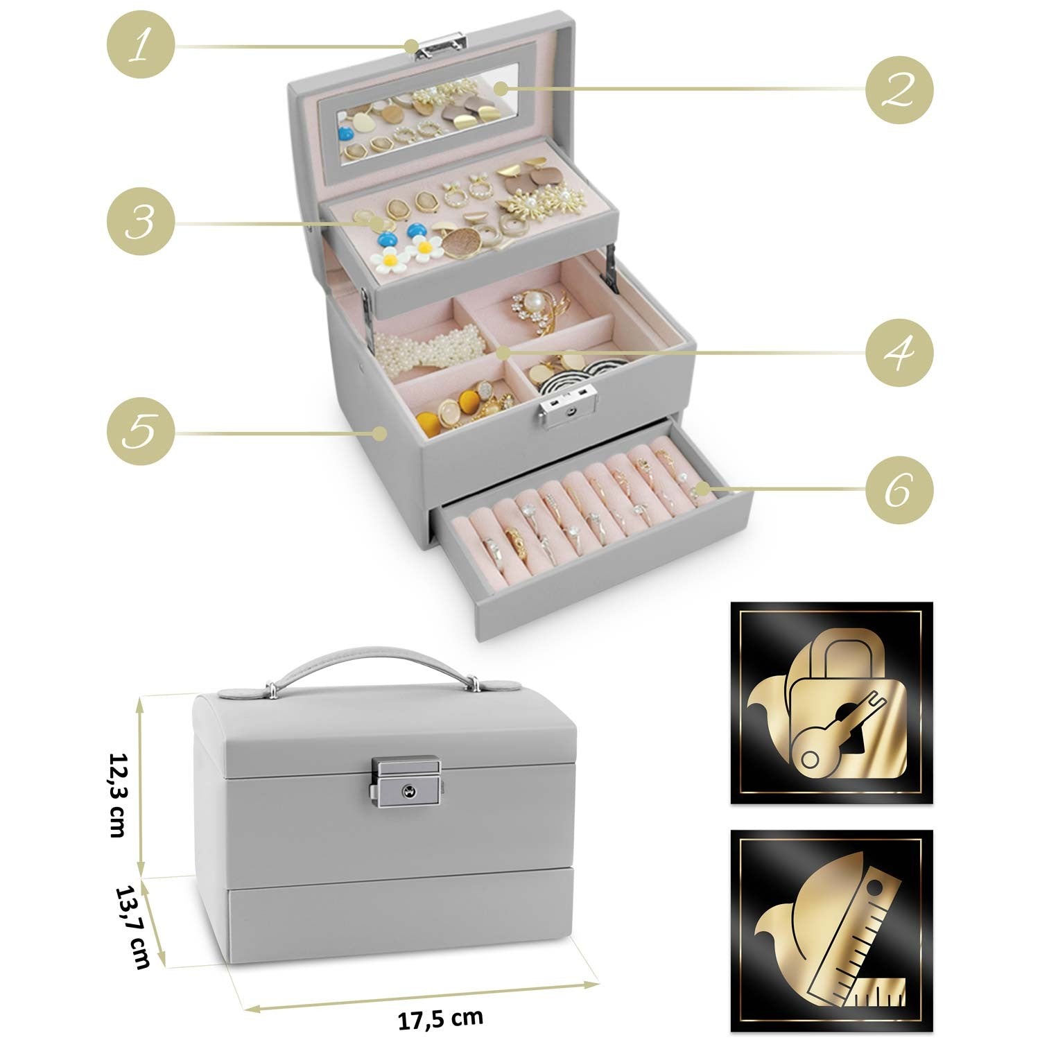 Juvelyrinė dėžutė MS-704 Massido - pilka