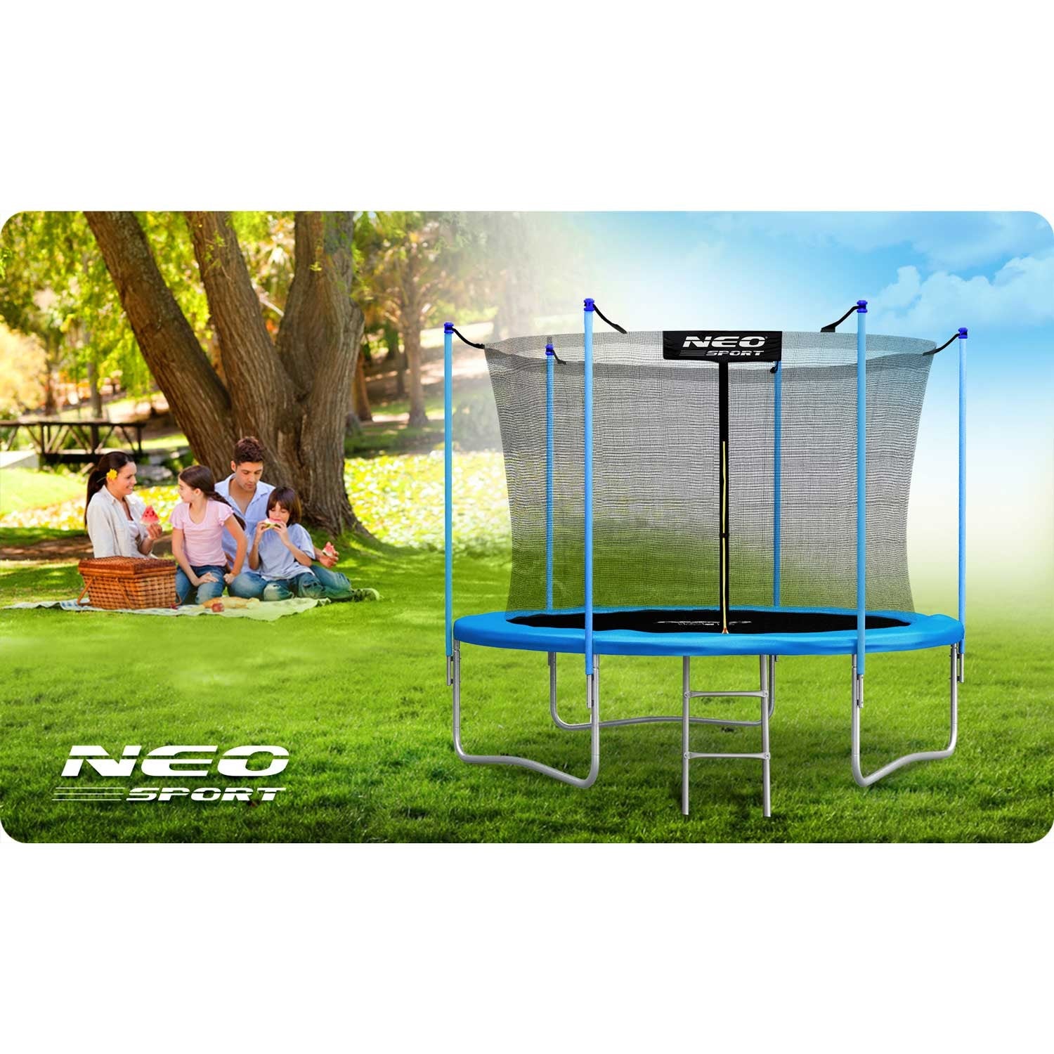 10ft/312cm sodinis batutas su vidine tinkle ir Neo-Sport laiptais