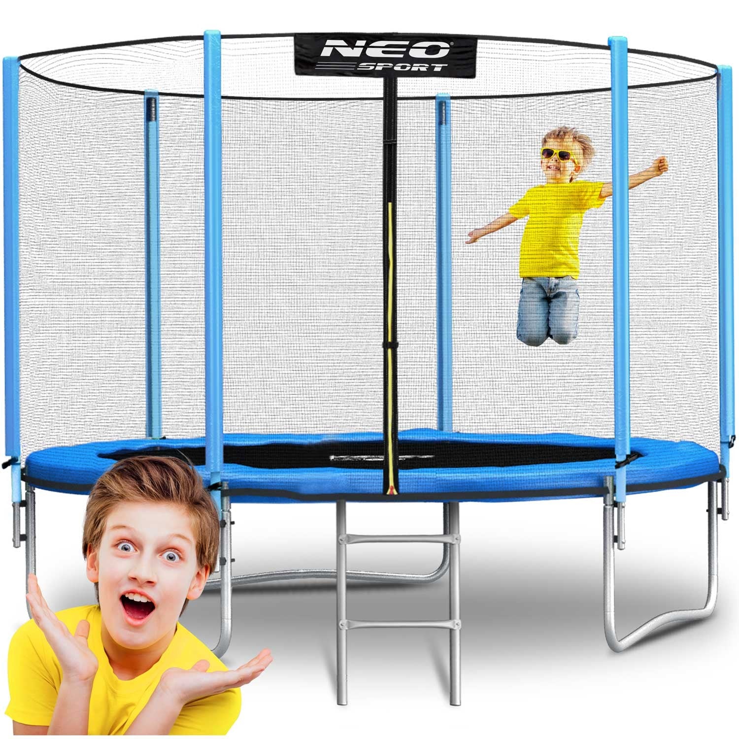 10ft/312cm sodinis batutas su išoriniu tinkleliu ir Neo-Sport laiptais