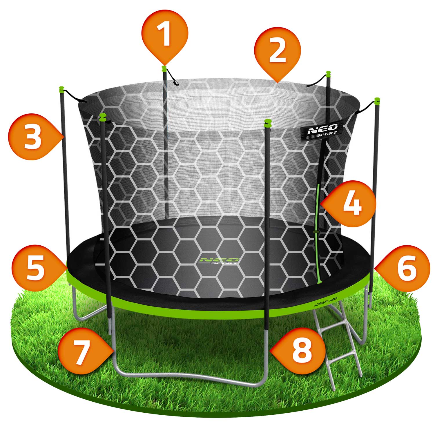 10ft/312cm sodinis batutas su vidine tinkle ir Neo-Sport laiptais