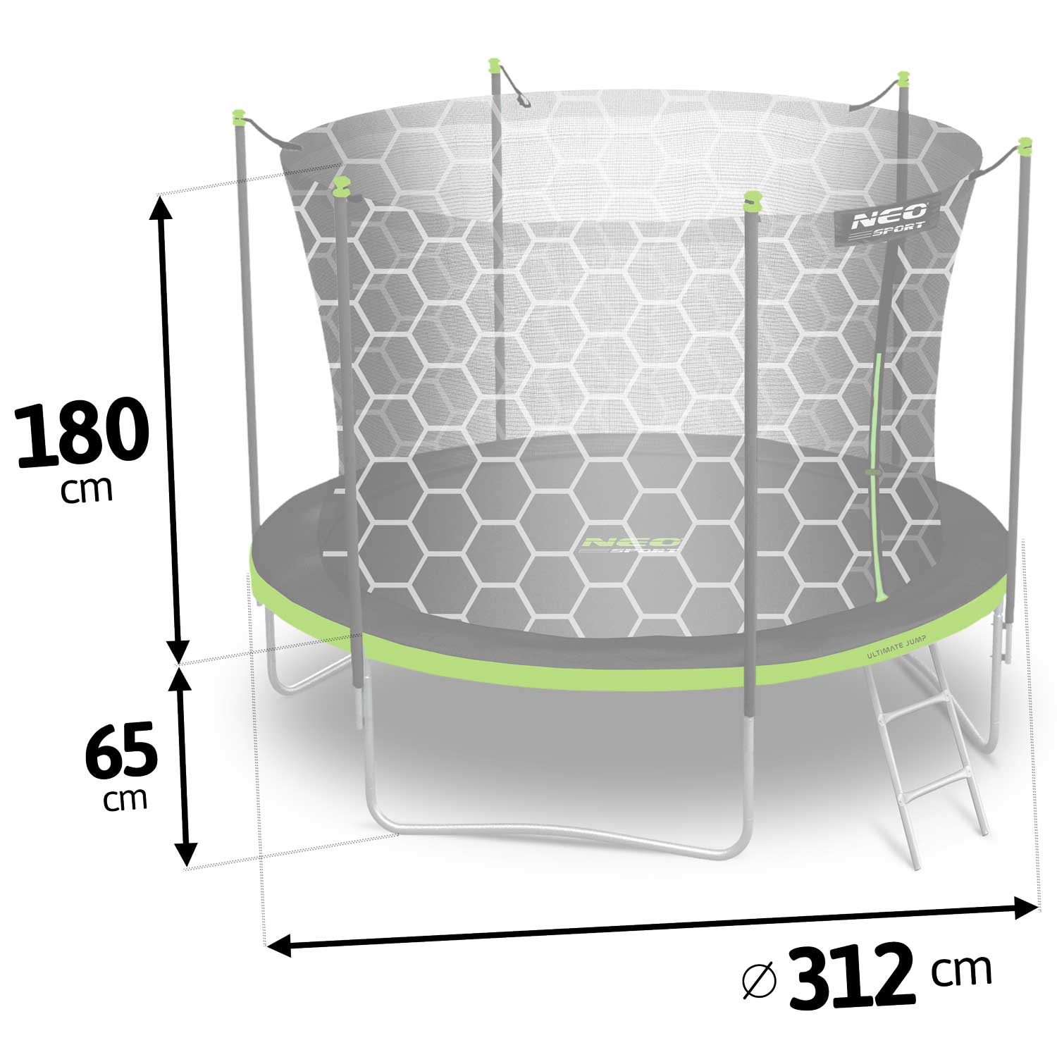 10ft/312cm sodinis batutas su vidine tinkle ir Neo-Sport laiptais