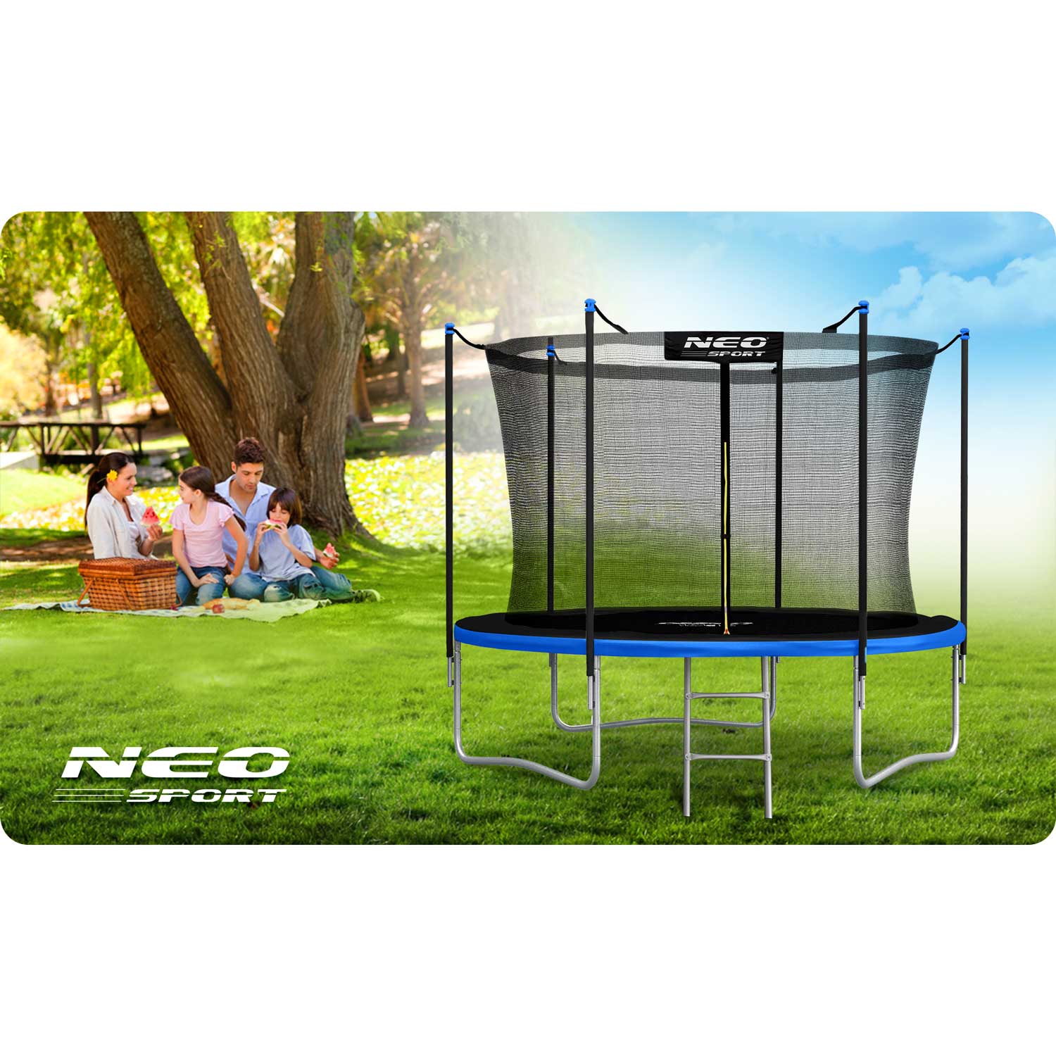 10ft/312cm sodinis batutas su vidine tinkle ir Neo-Sport laiptais