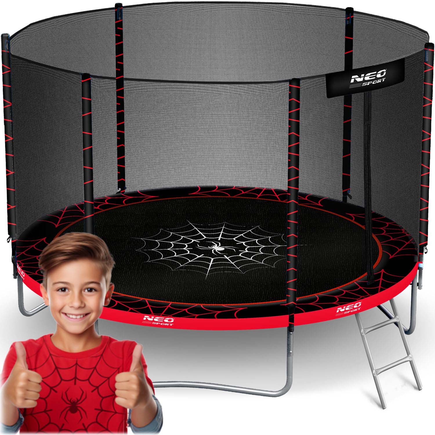 10ft/312cm sodinis batutas su išoriniu tinkleliu ir Neo-Sport laiptais