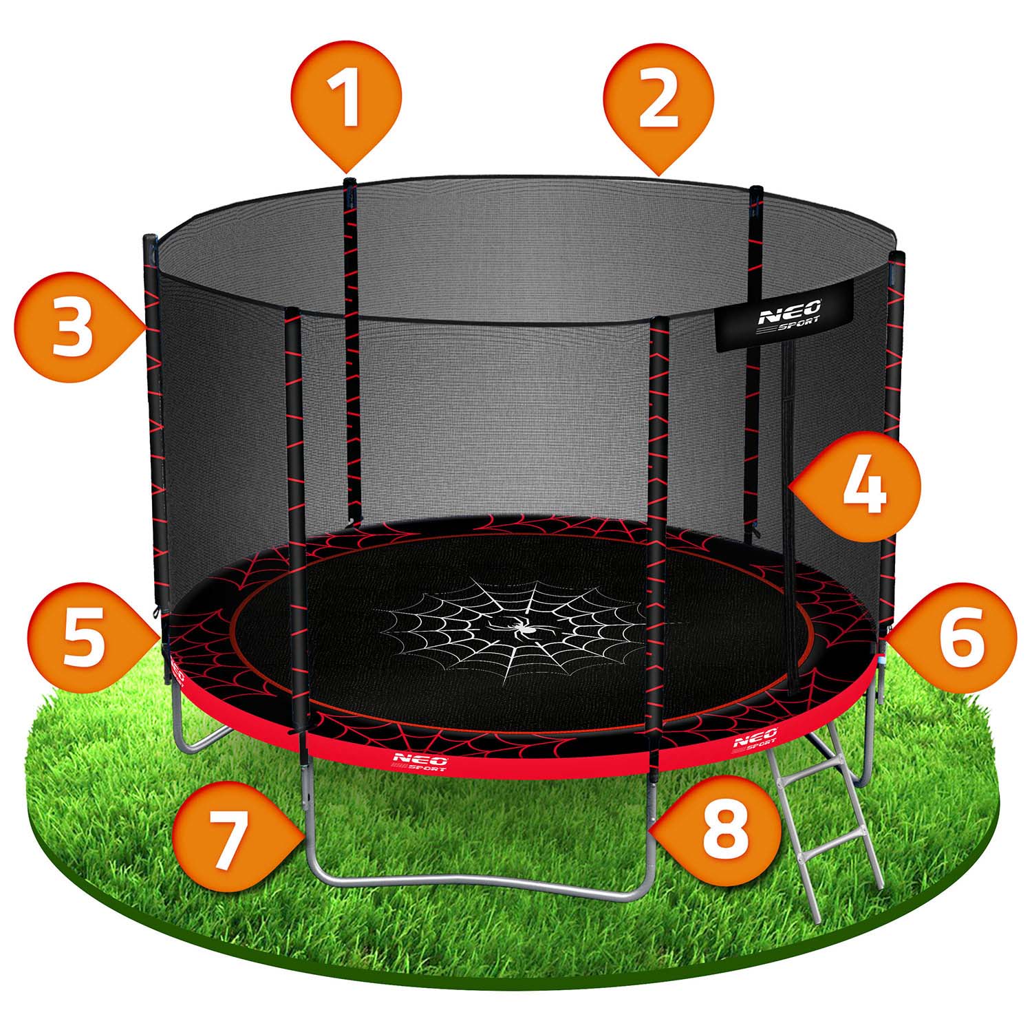 10ft/312cm sodinis batutas su išoriniu tinkleliu ir Neo-Sport laiptais