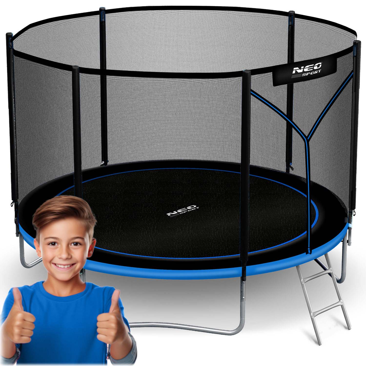 10ft/312cm sodinis batutas su išoriniu tinkleliu ir Neo-Sport laiptais
