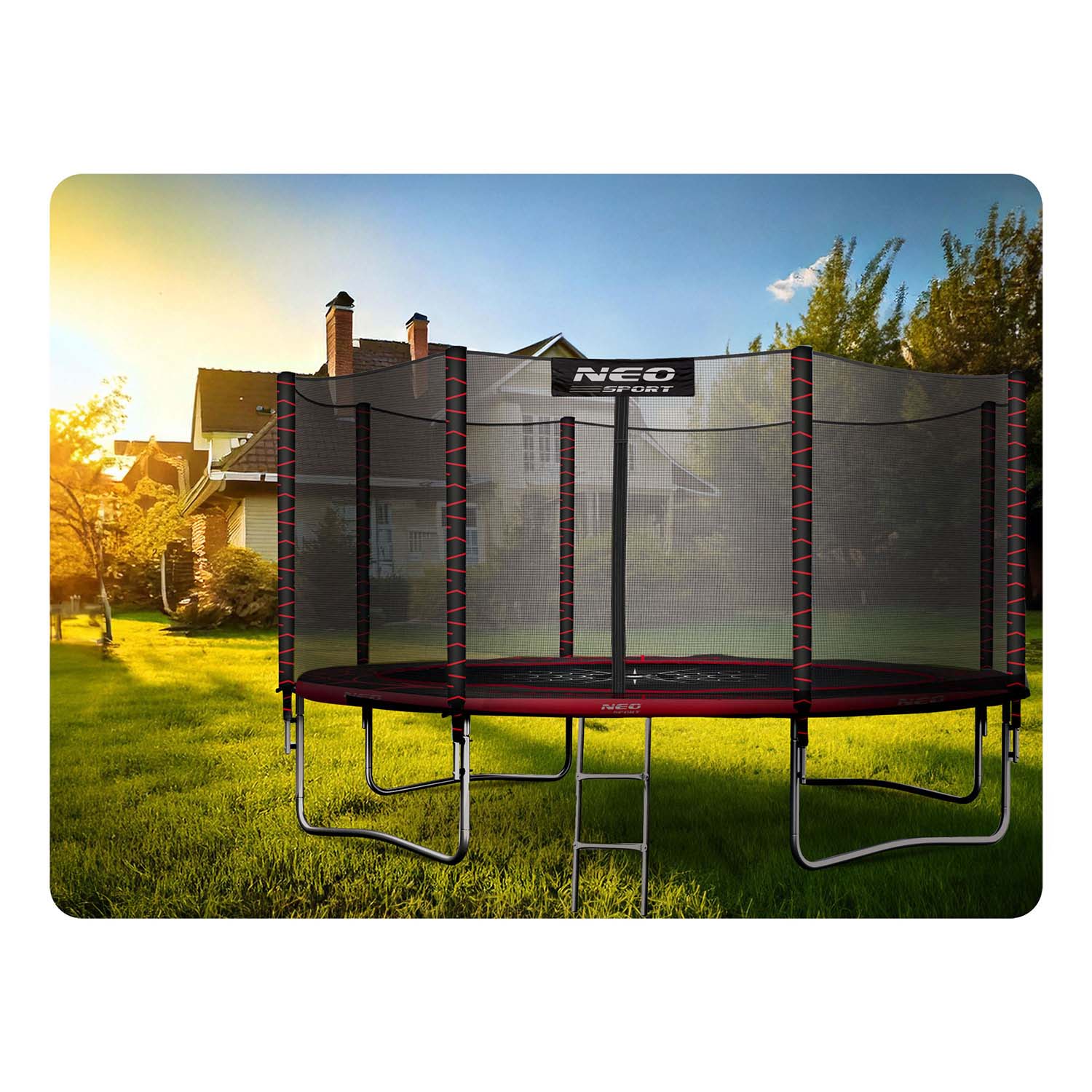 12ft/374cm sodinis batutas su išorine tinkle ir laiptais