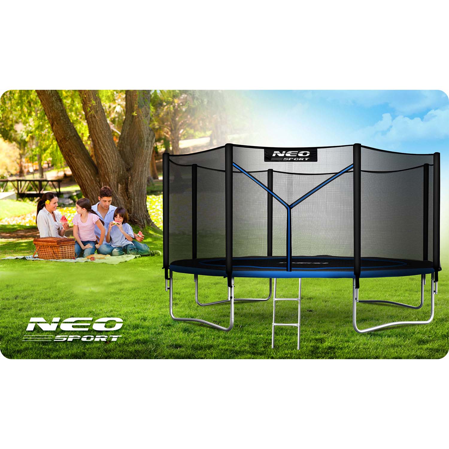 13ft/404cm sodinis batutas su išorine tinklele ir Neo-Sport laiptais