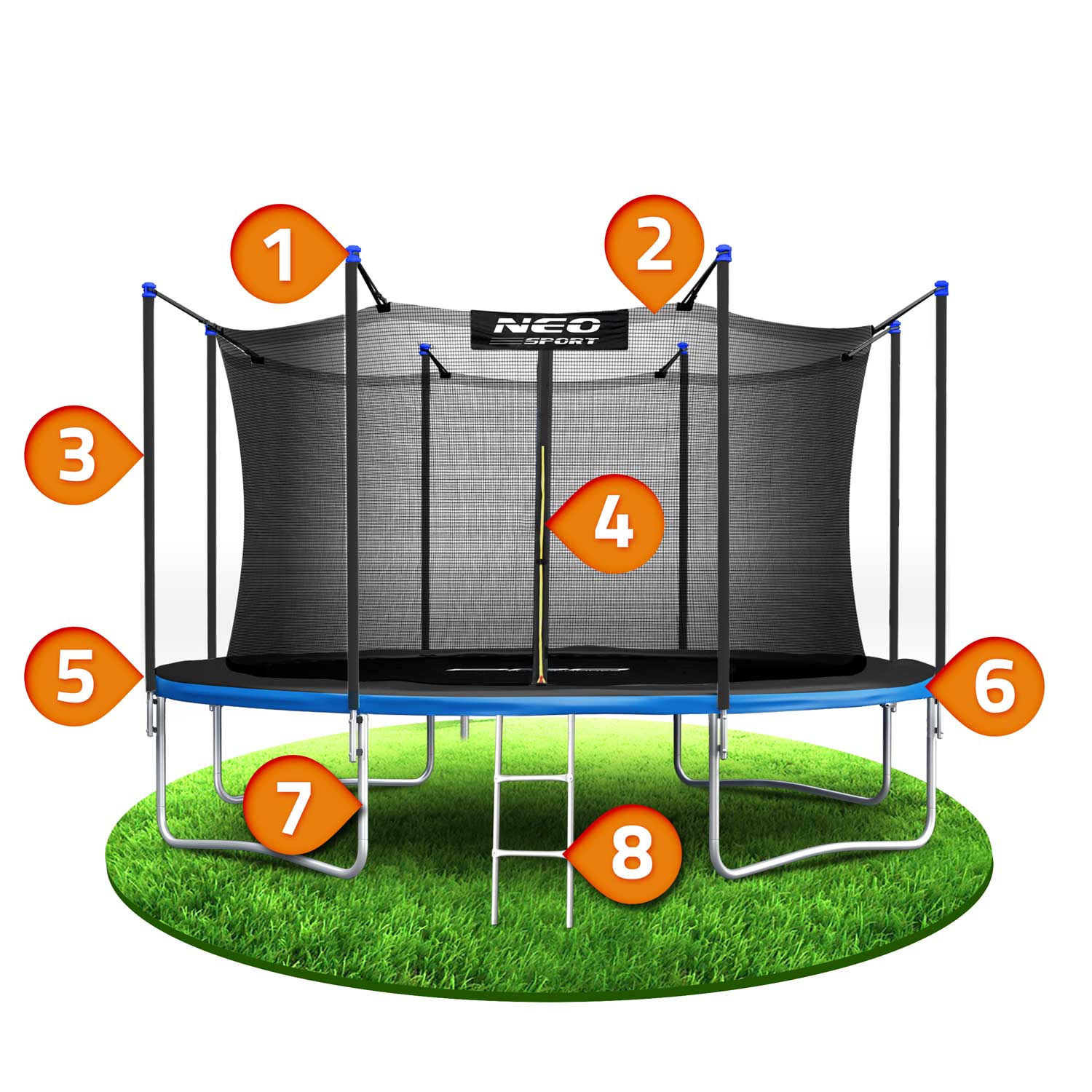 14ft/435cm sodo batutas su vidiniu tinkleliu ir Neo-Sport laiptais