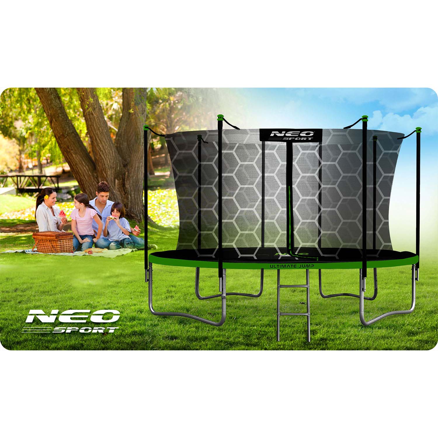 14ft/435cm sodo batutas su vidiniu tinkleliu ir Neo-Sport laiptais