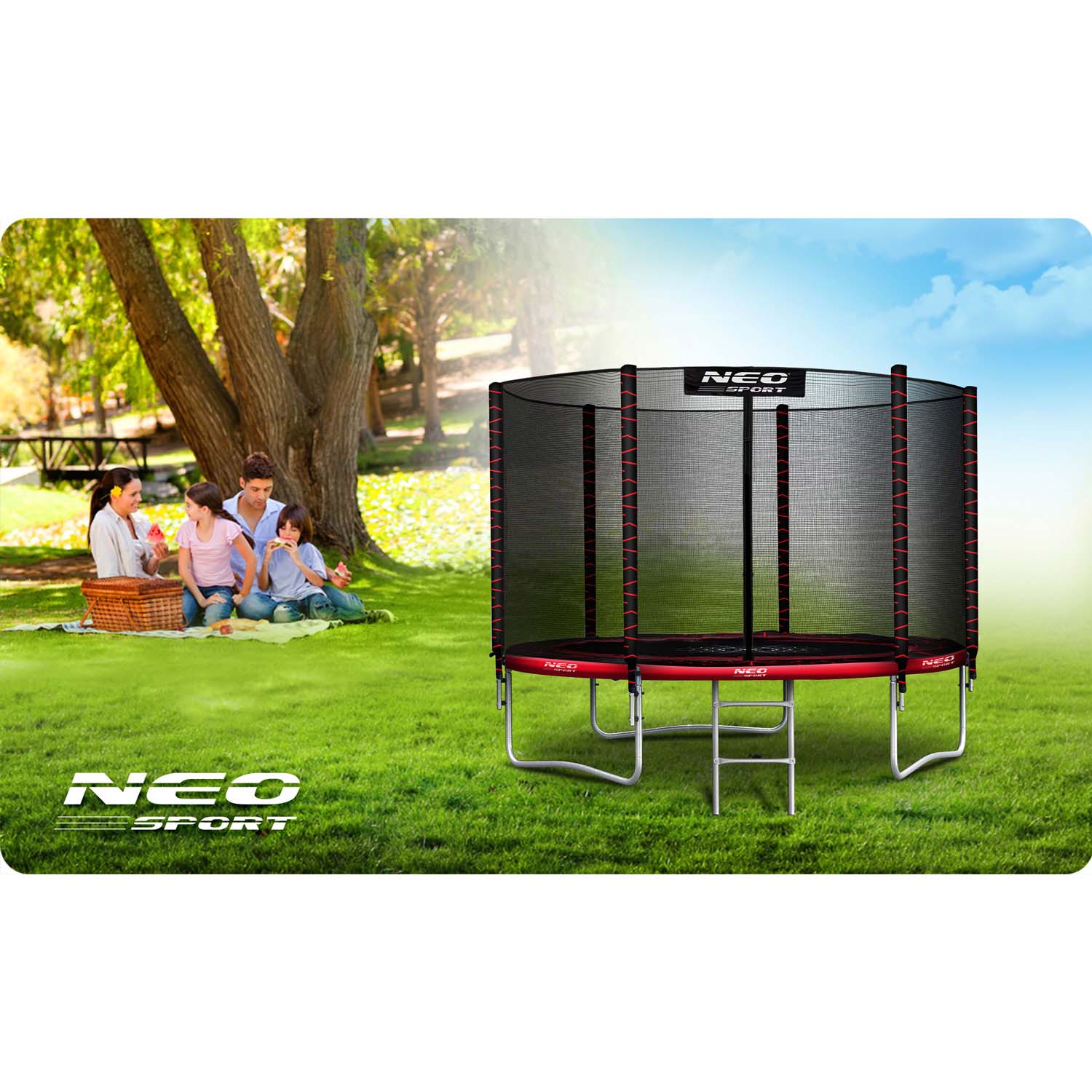 6ft/183cm sodinis batutas su išorine tinklele ir Neo-Sport laiptais