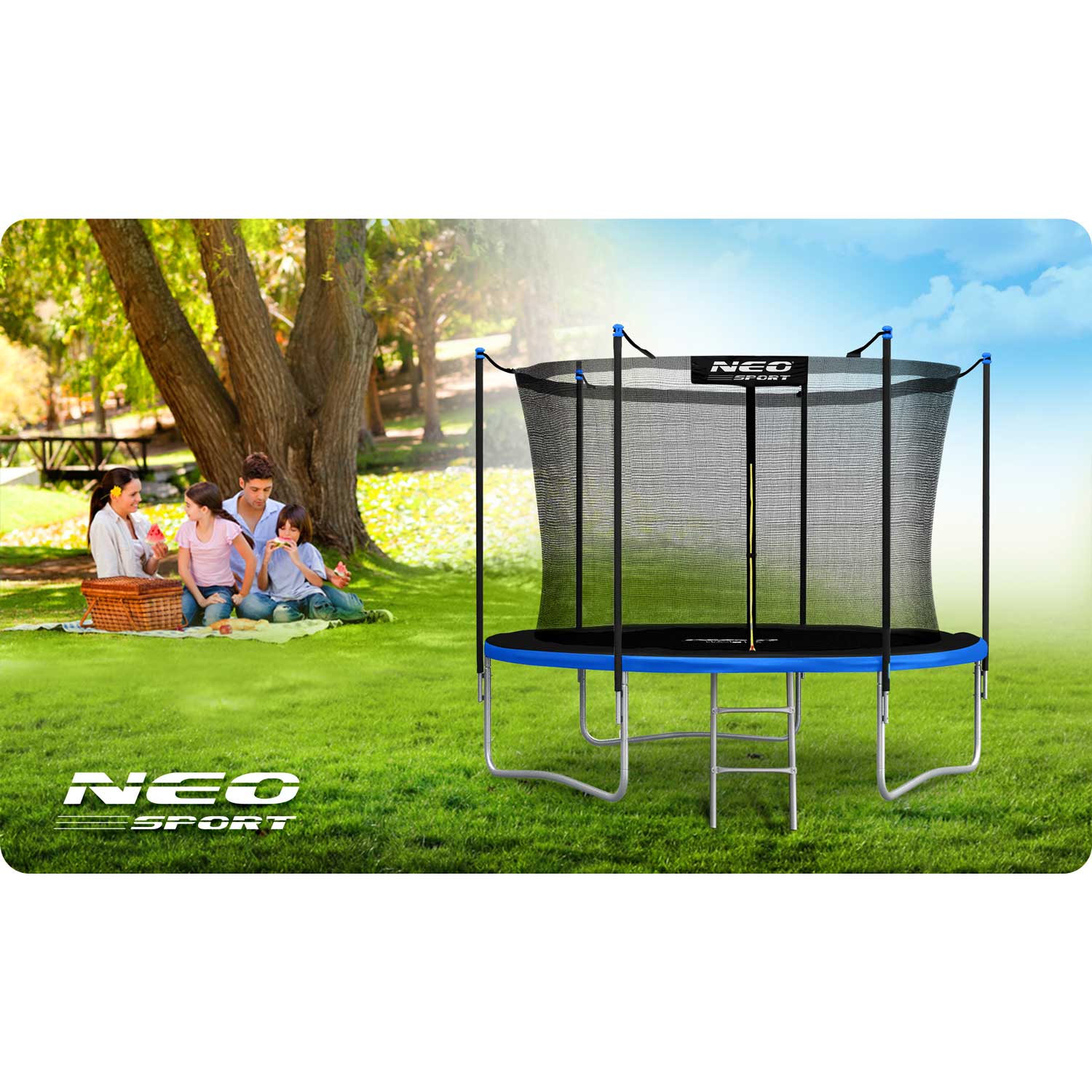 8ft/252cm sodo batutas su vidine tinkle ir Neo-Sport laiptais