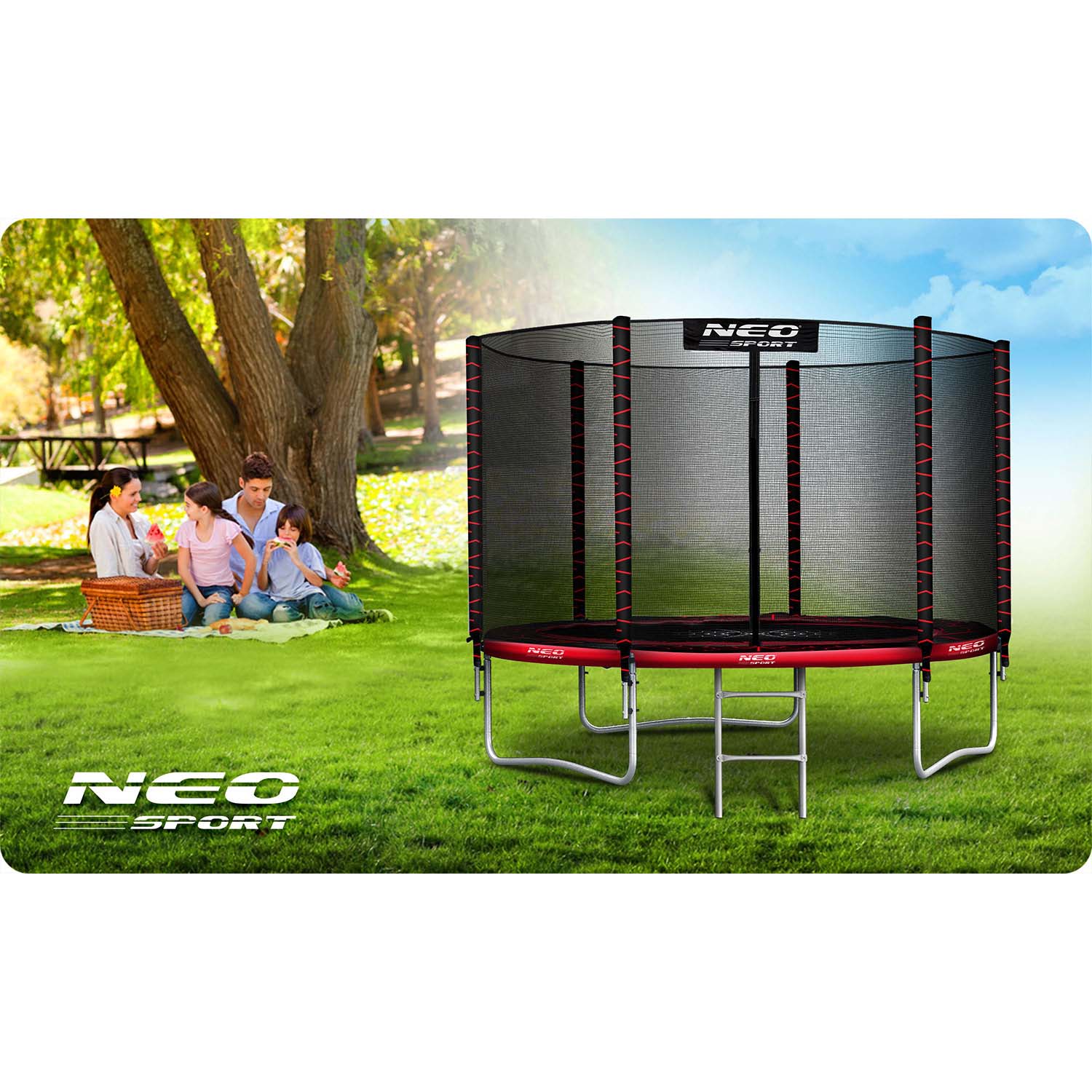 8ft/252cm sodo batutas su išorine tinkle ir Neo-Sport laiptais