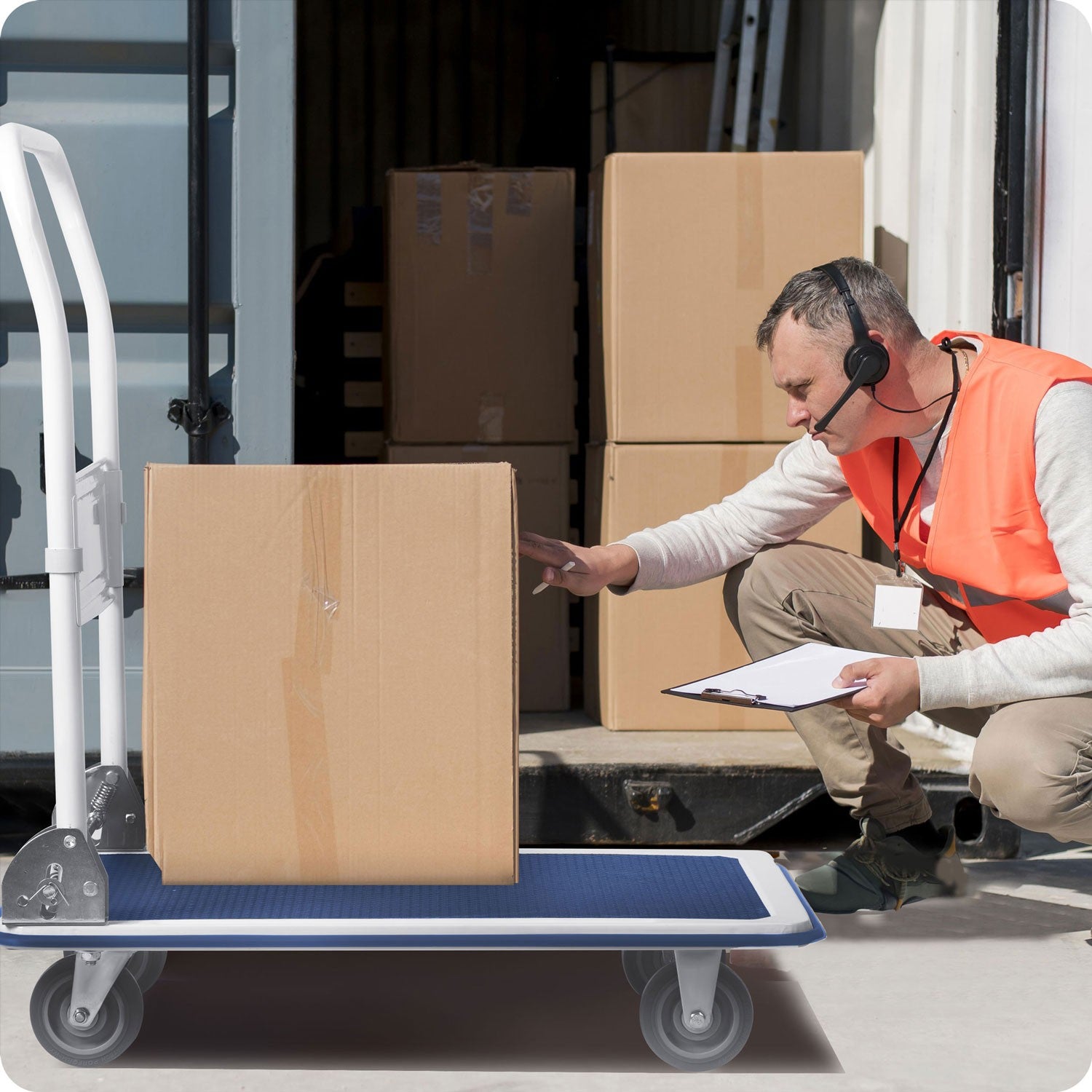 HM-506 mėlynos baltos rankinės vežimo vežimėlis