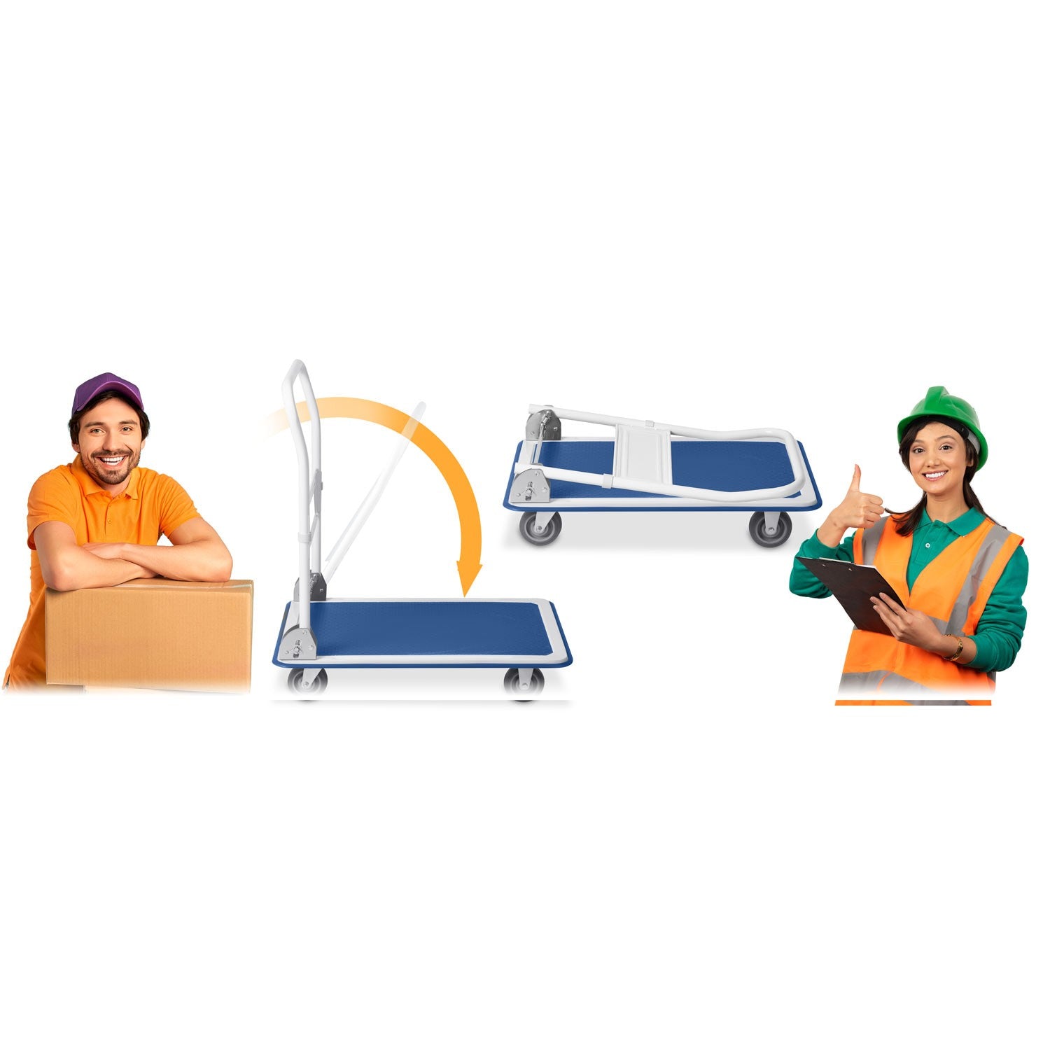 HM-505 mėlynos-balto spalvos rankinis vežimo vagonas