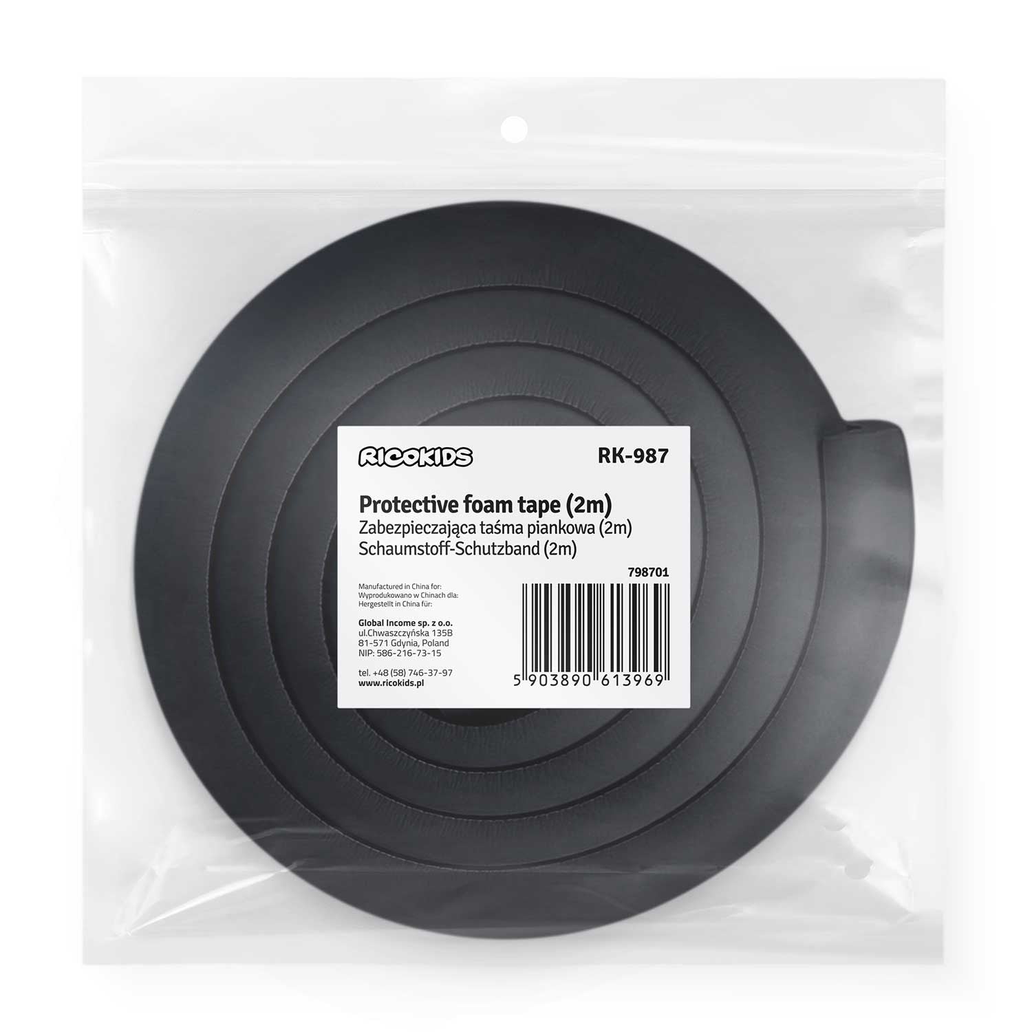 Ricokids apsauginė putų juosta 798701 juoda 2 m
