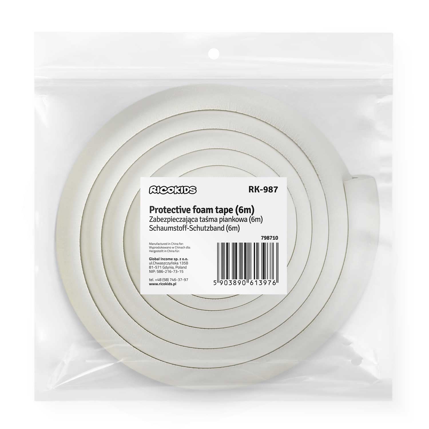 Ricokids apsauginė putų juosta 798710 balta 6 m
