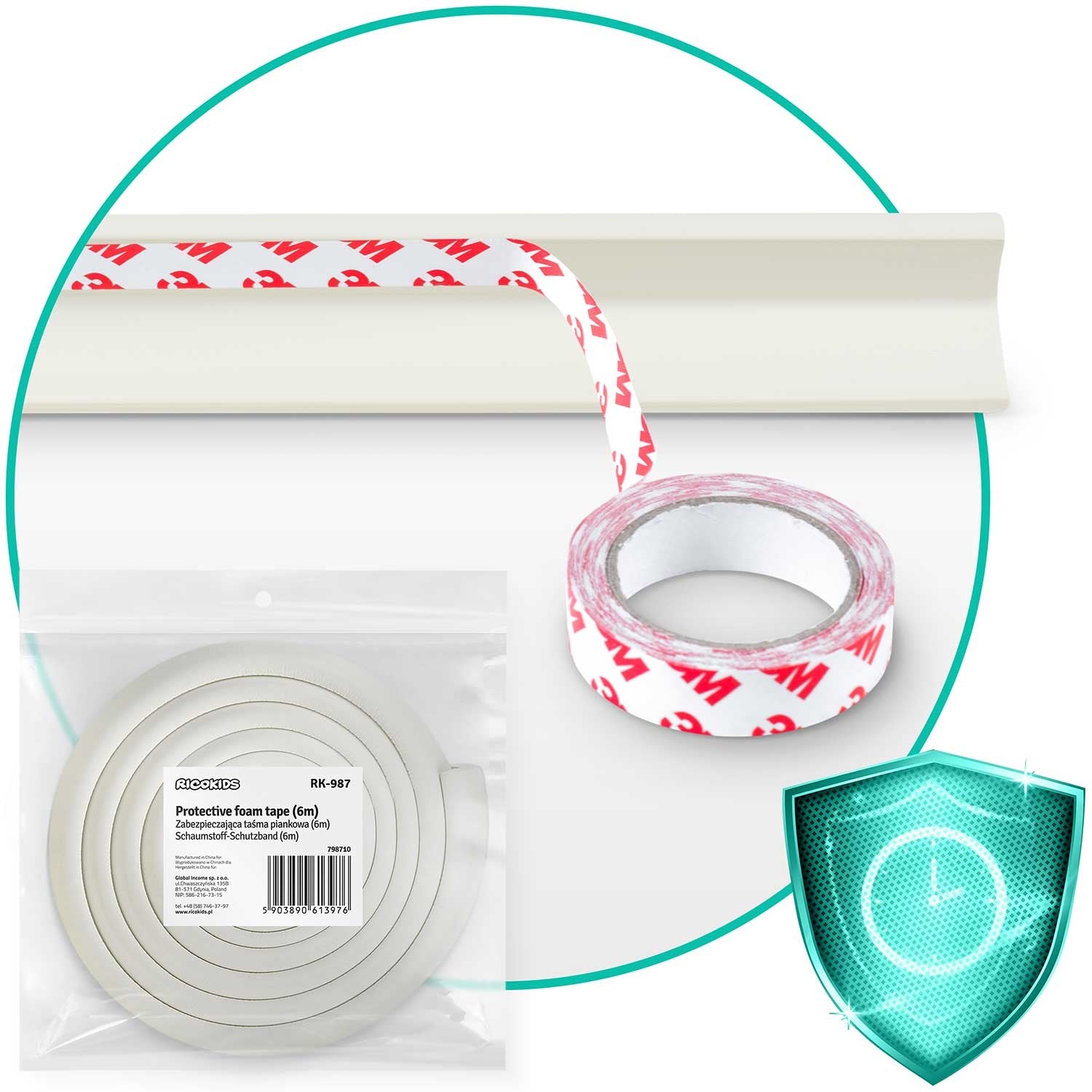 Ricokids apsauginė putų juosta 798710 balta 6 m