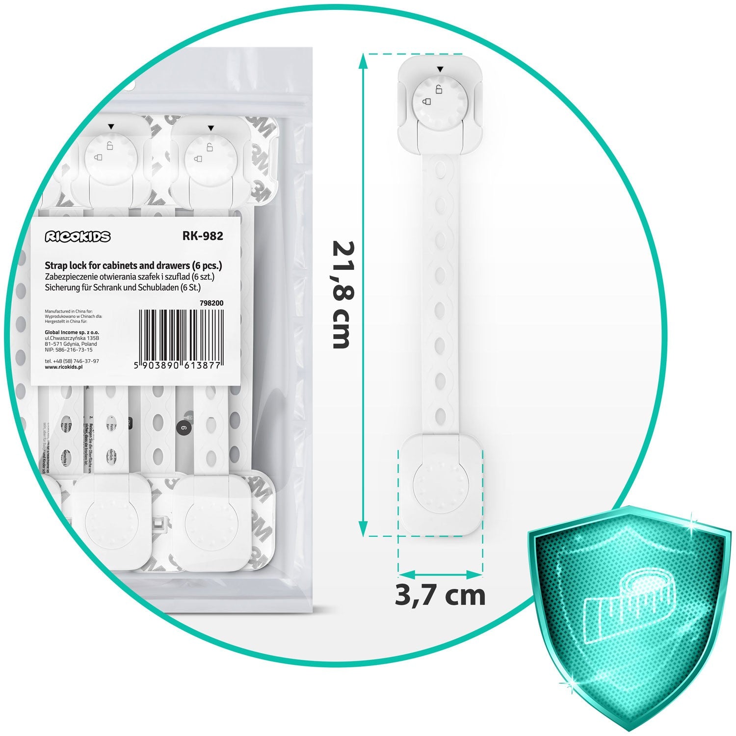 Ricokids skyriaus atidarymo apsaugos priemonės 798200 6 vienetai balti